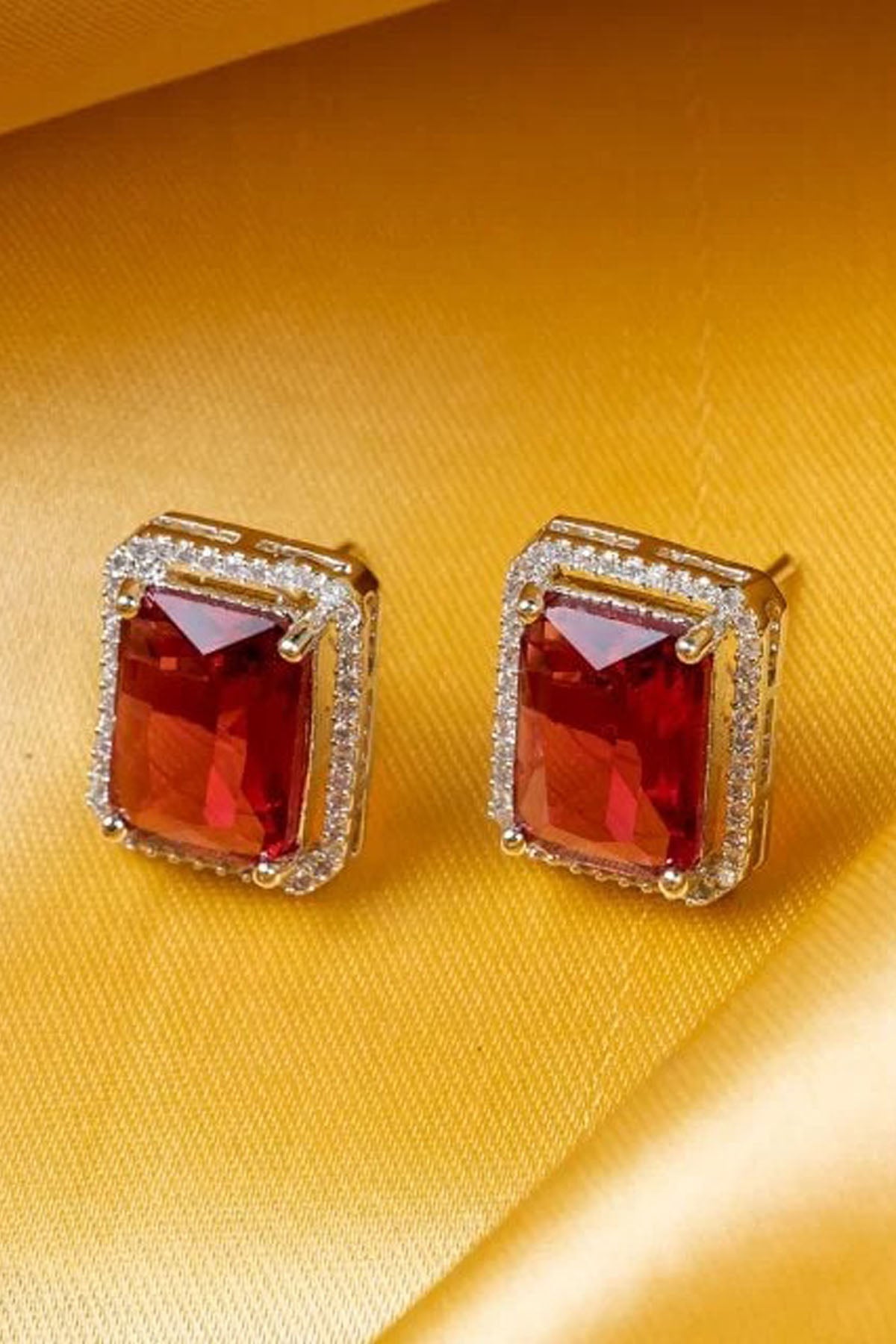 Red Rectangle Diamond Studs