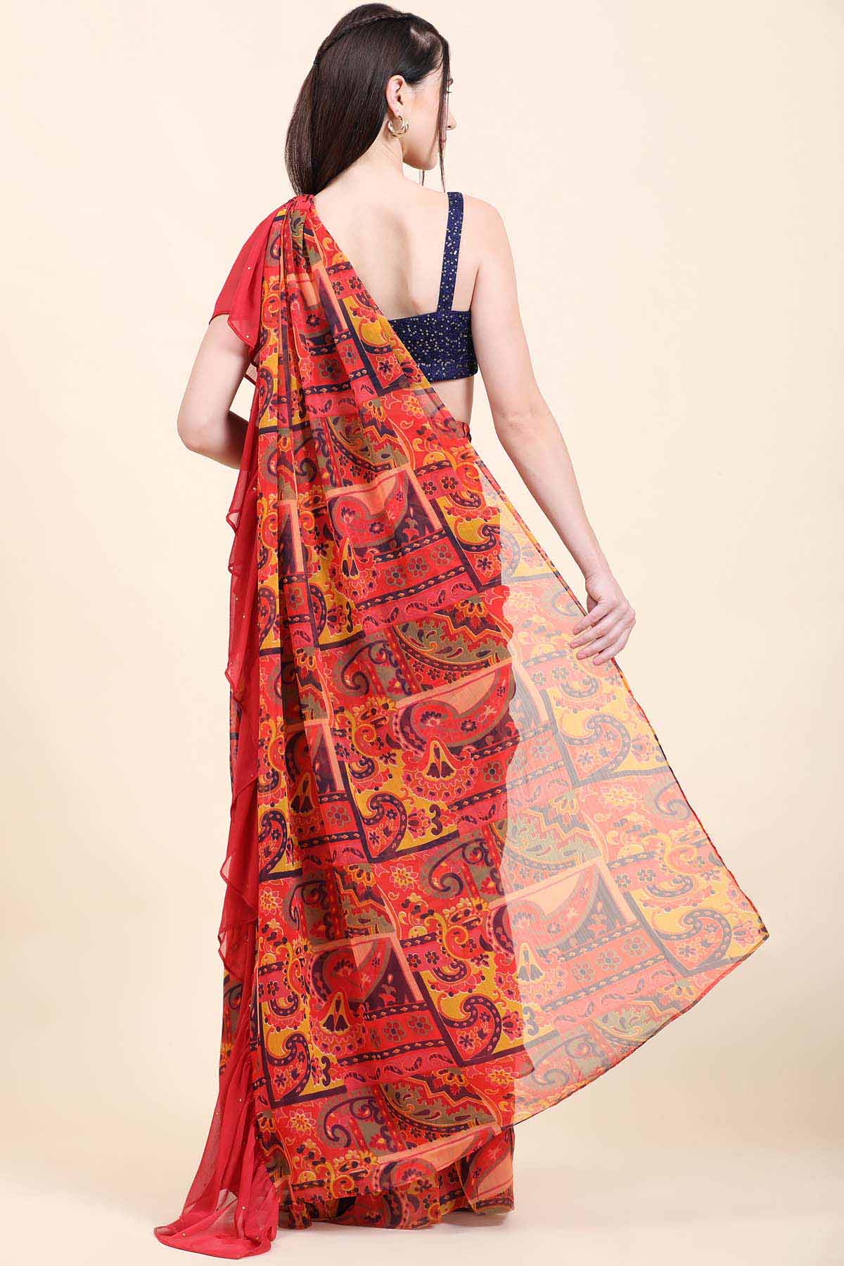 Red Ruffle Pallu Saree