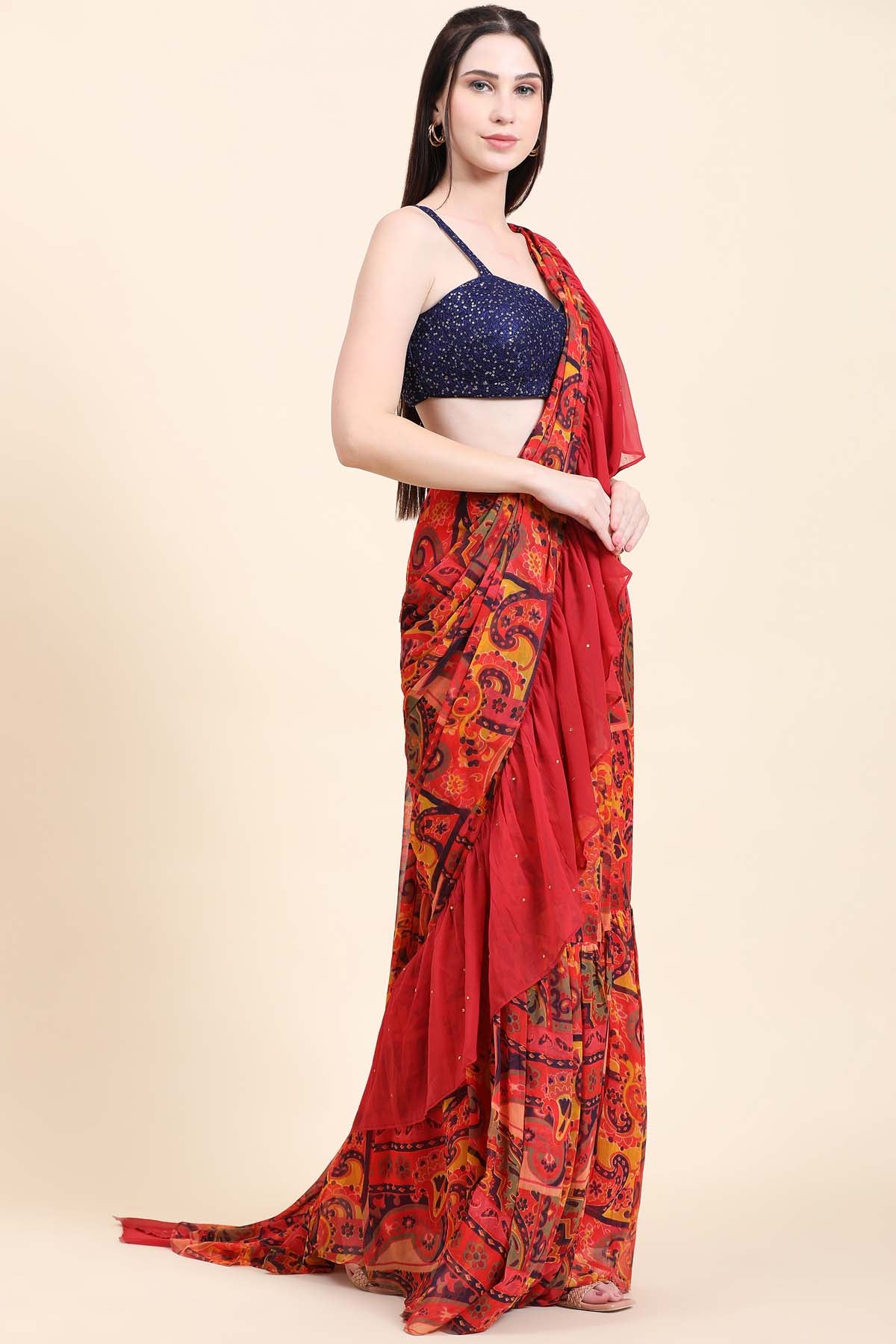 Red Ruffle Pallu Saree