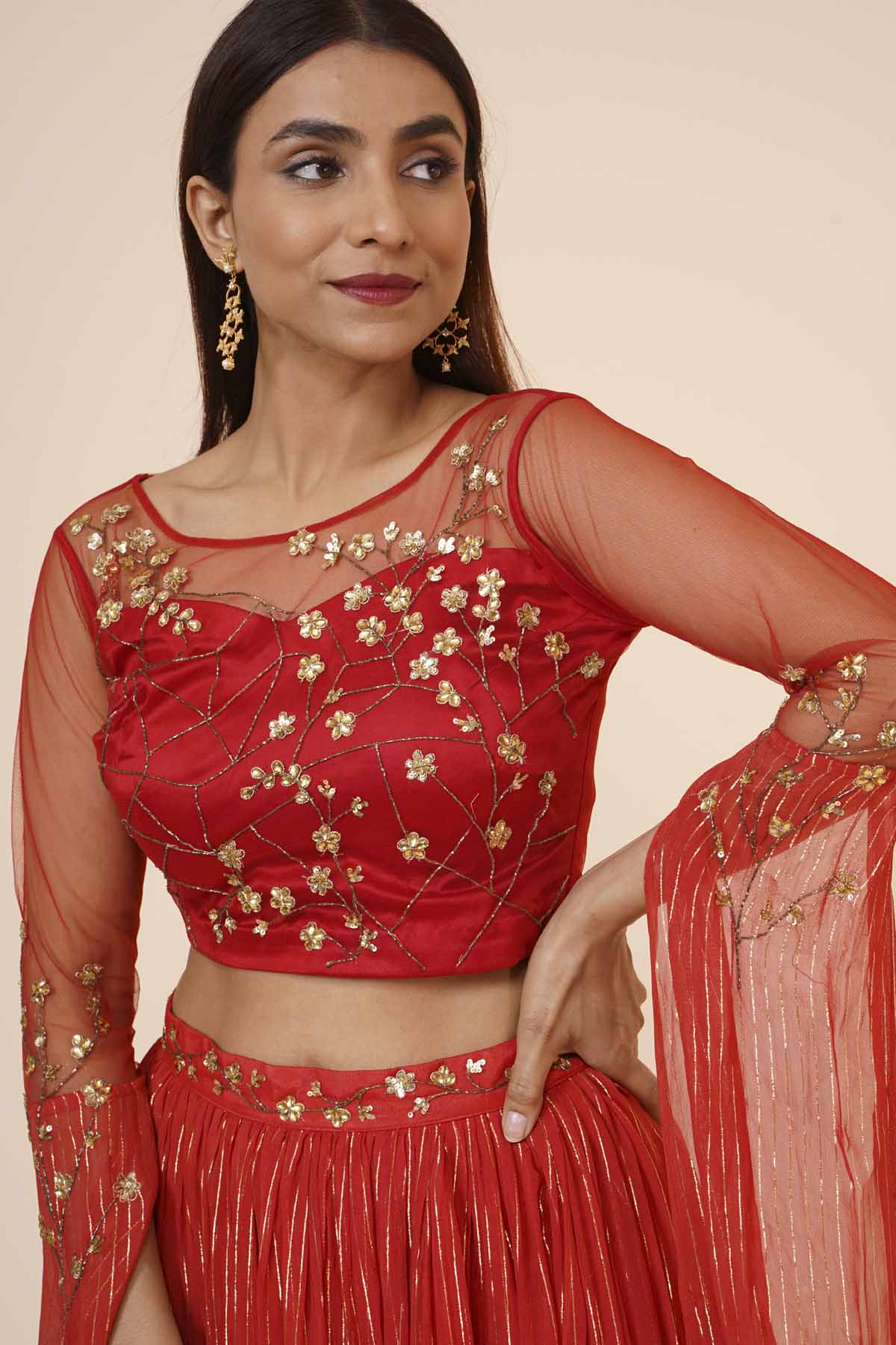 Red Sequined Lehenga Set