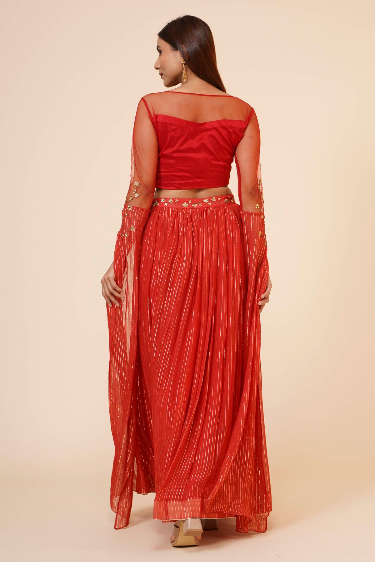 Red Sequined Lehenga Set