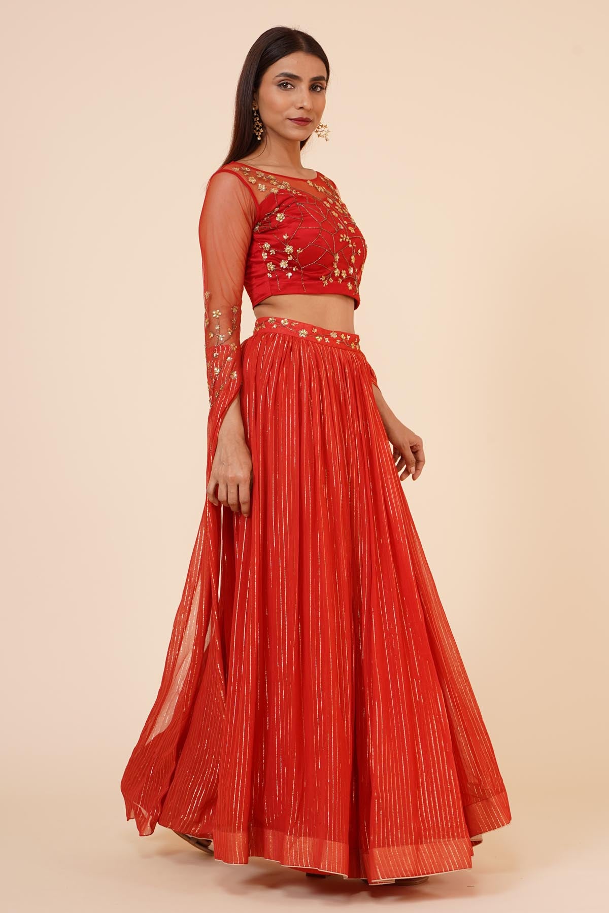 Red Sequined Lehenga Set