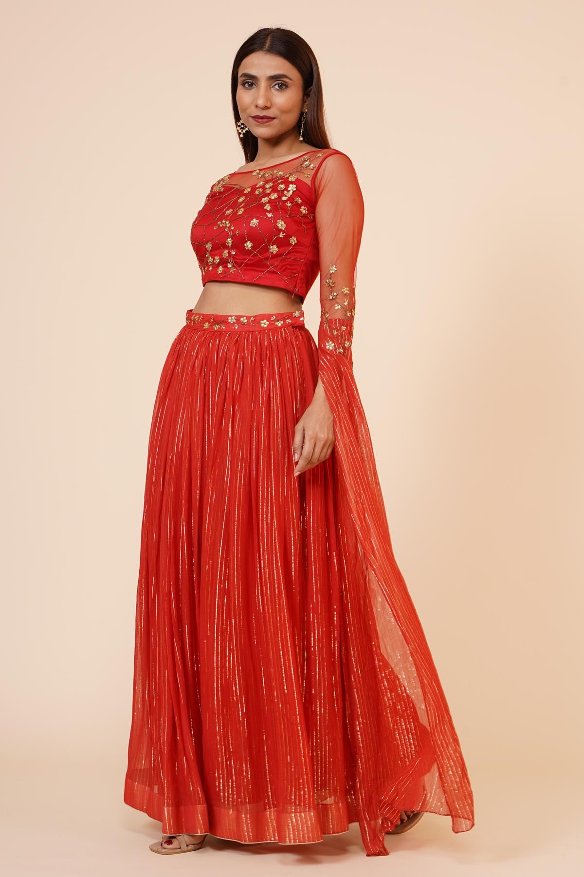 Red Sequined Lehenga Set