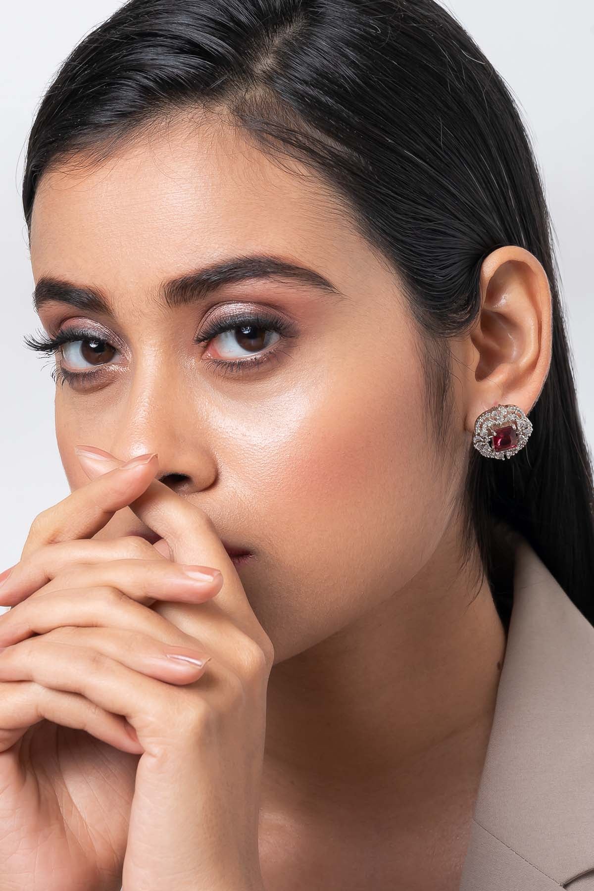 Red Square Diamond Earrings