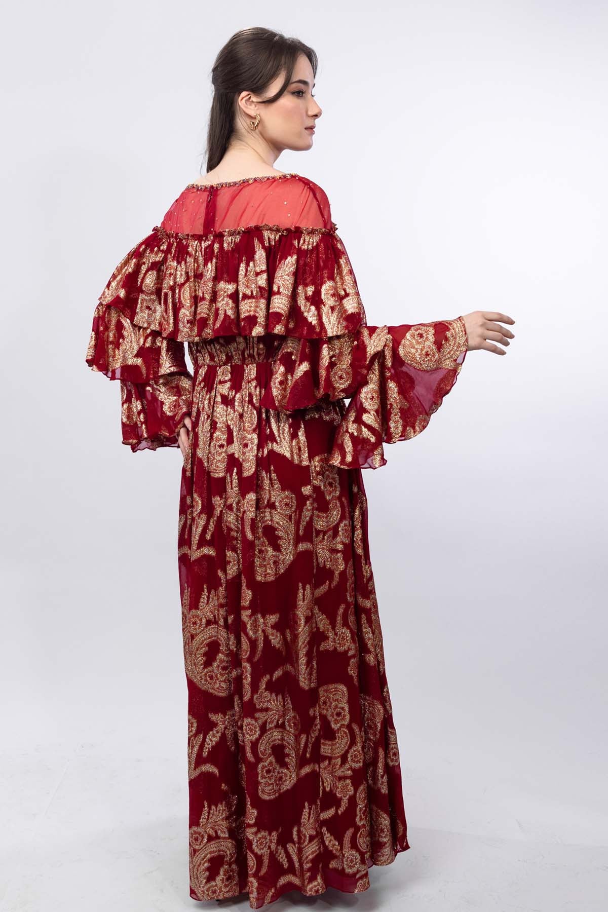 Red Tiered Sleeve Gown