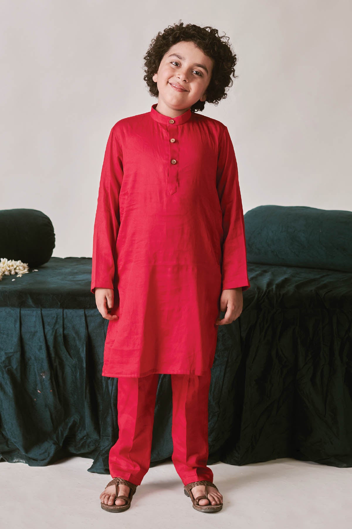 Red Vegan Silk Sherwani Set