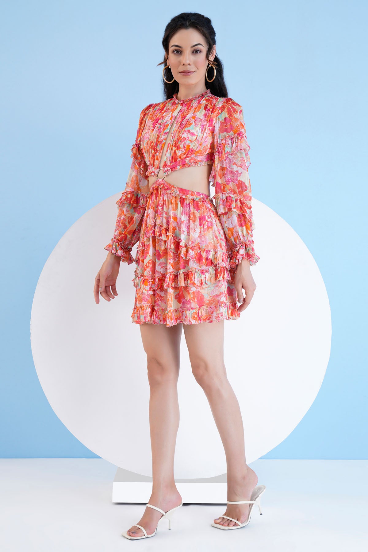 Red Waist Cutout Short Dress