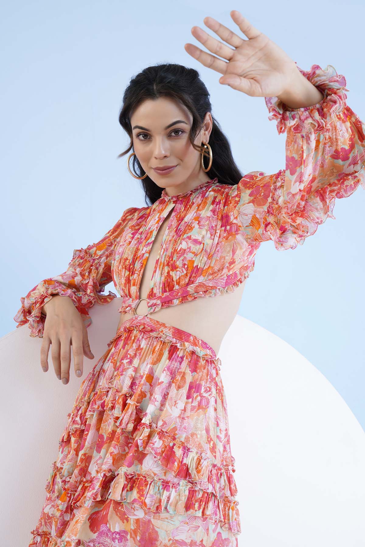 Red Waist Cutout Short Dress