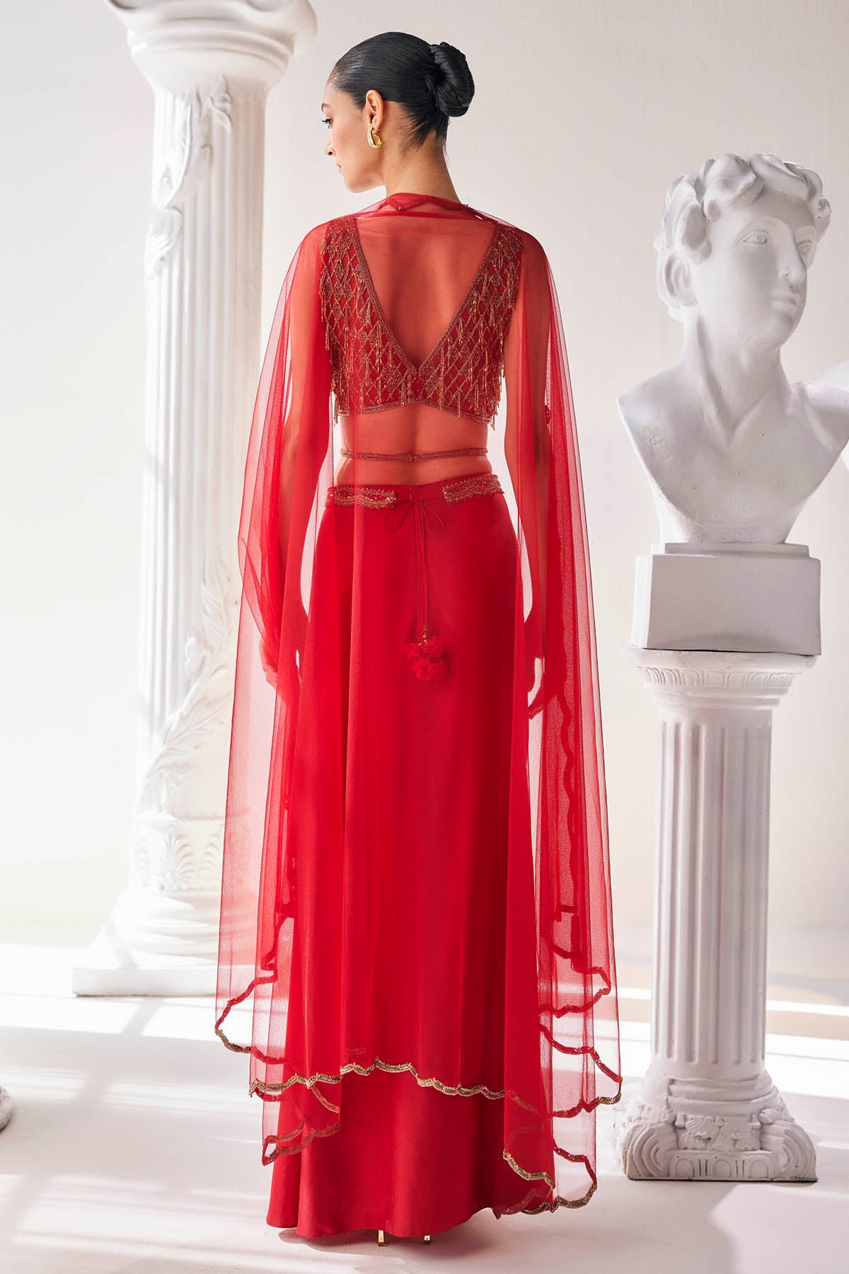 Red Zardosi Cape & Skirt Set