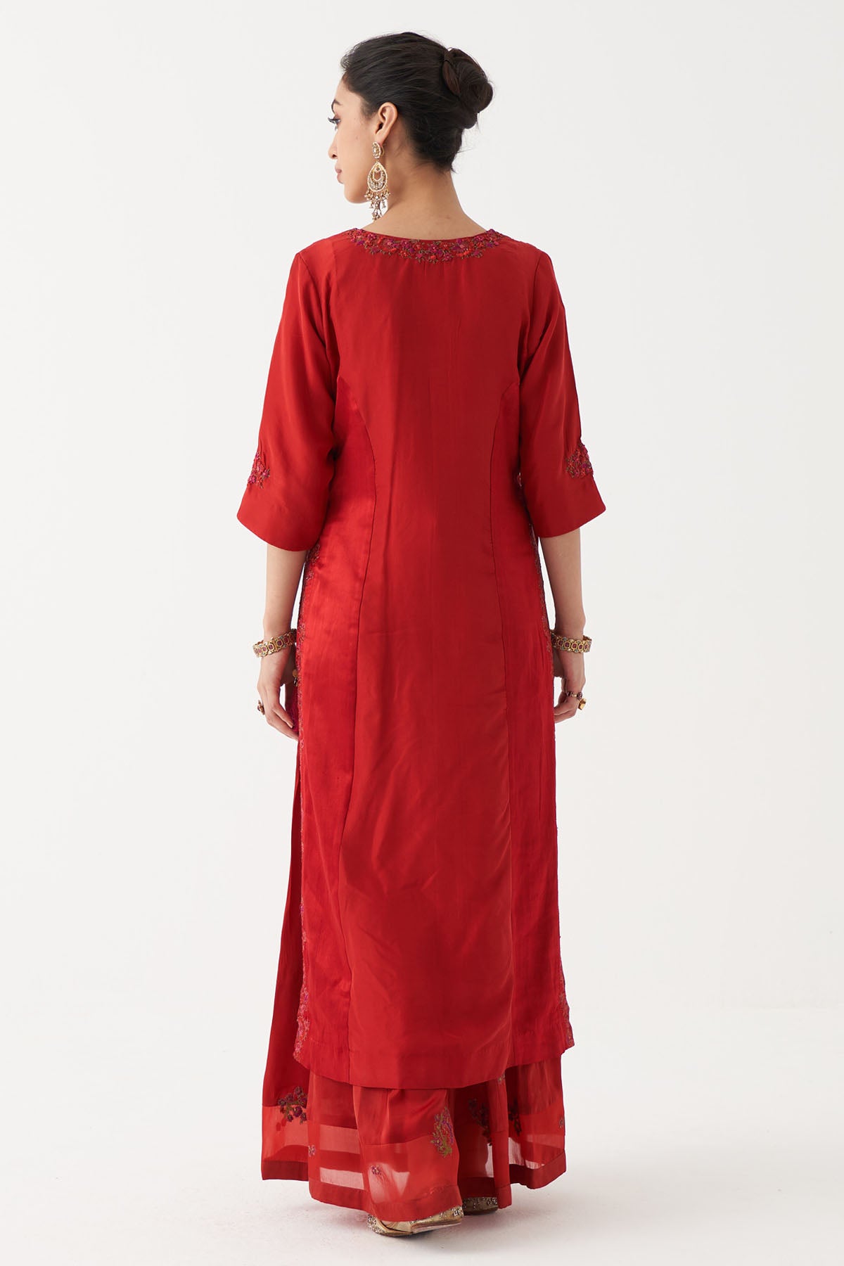 Red Zardozi Floral Kurta Set