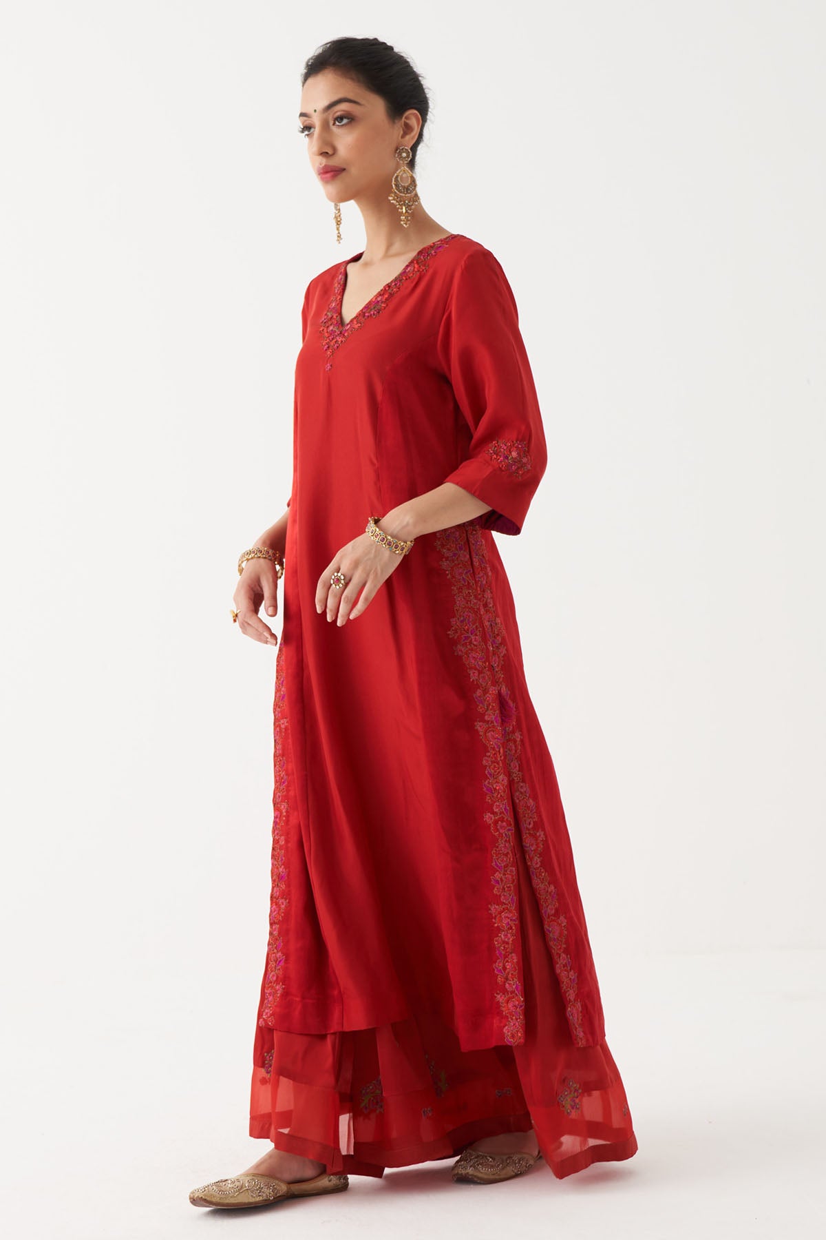 Red Zardozi Floral Kurta Set