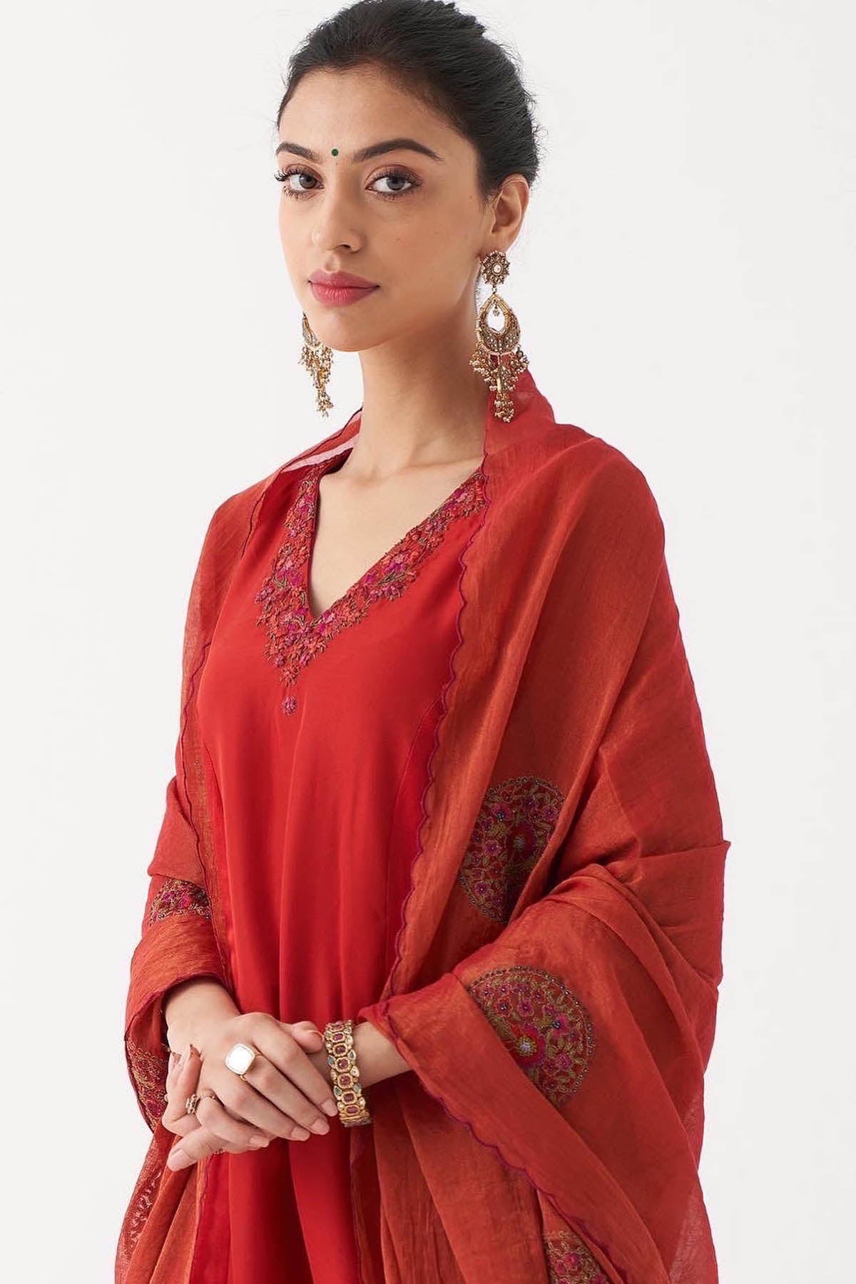 Red Zardozi Floral Kurta Set