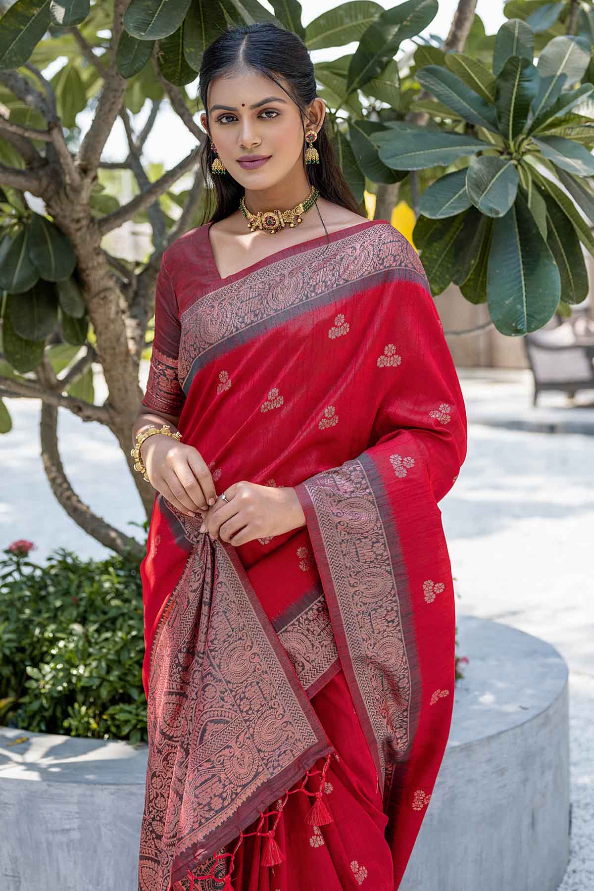 Red Zari Woven Silk Saree