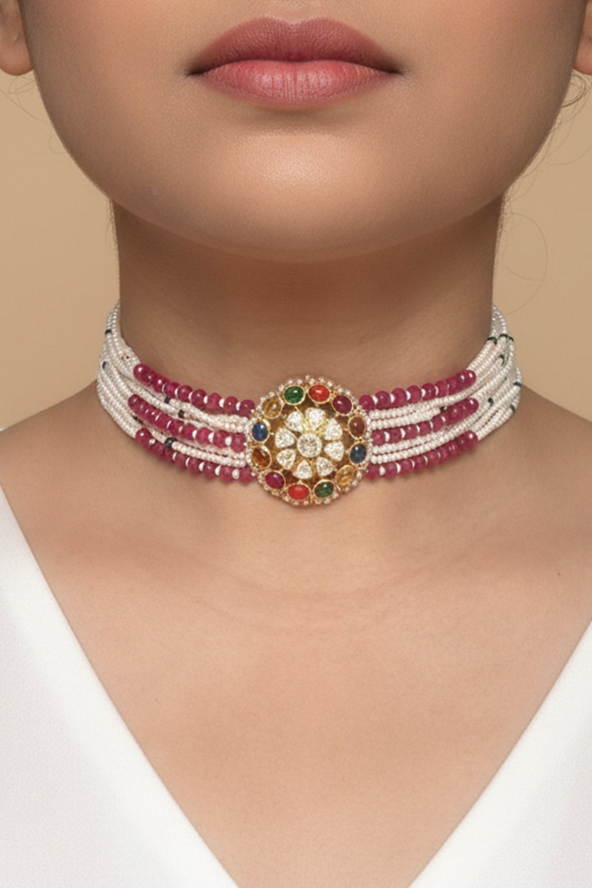 Red 925 Silver Choker Necklace