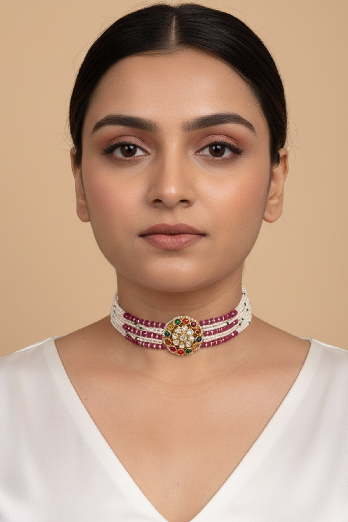 Buy Red 925 Silver Choker Necklace Set for women by Sica online available at scrollnshops