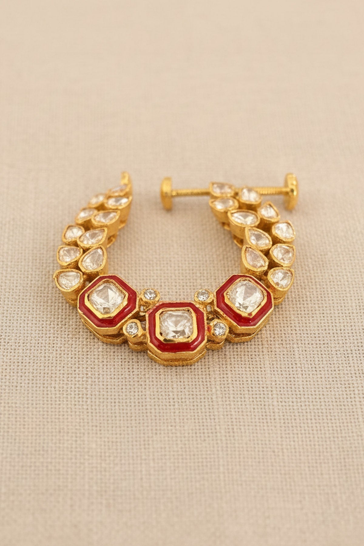 Buy Red 925 Silver Polki Nose Ring Set for women by Sica online available at scrollnshops