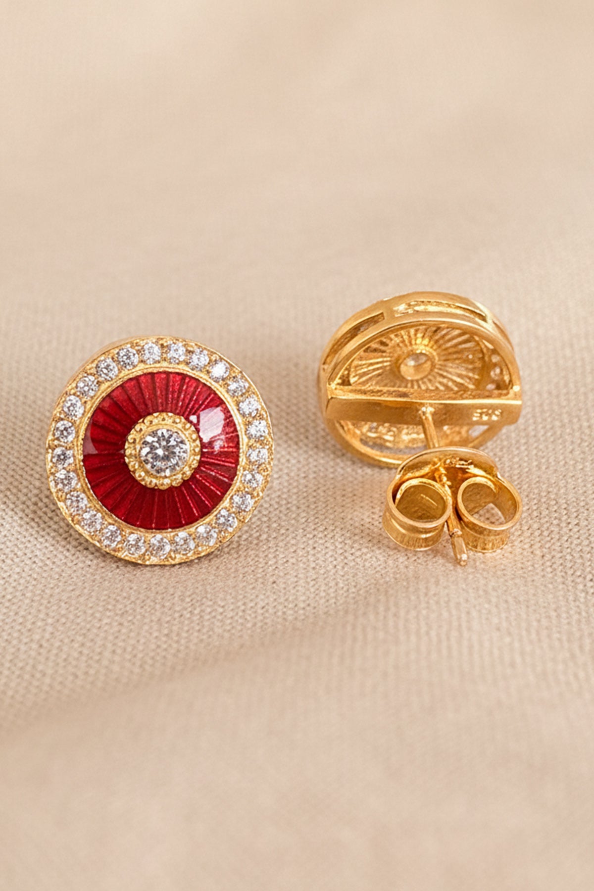 Red 925 Silver Round Earring