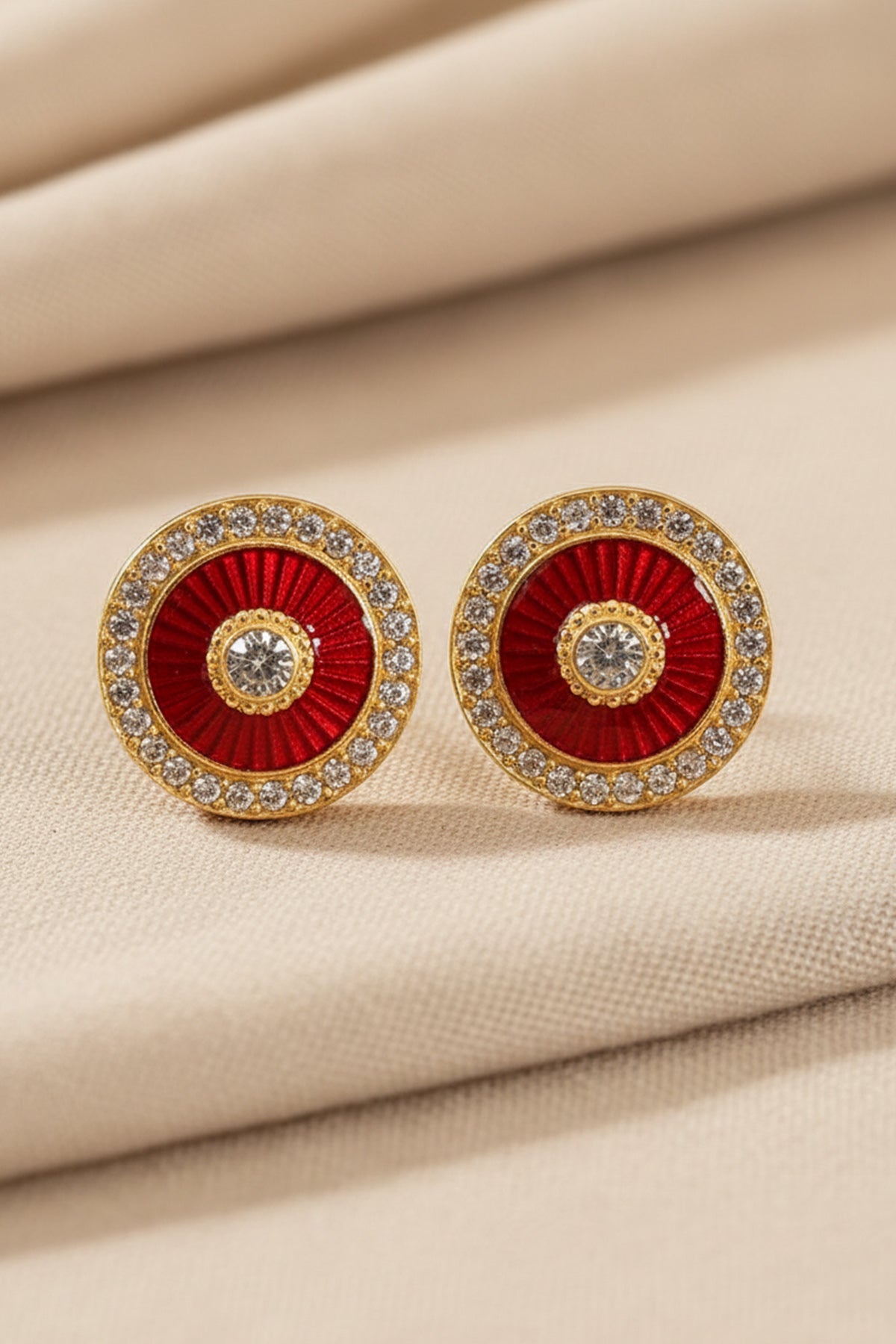 Red 925 Silver Round Earring