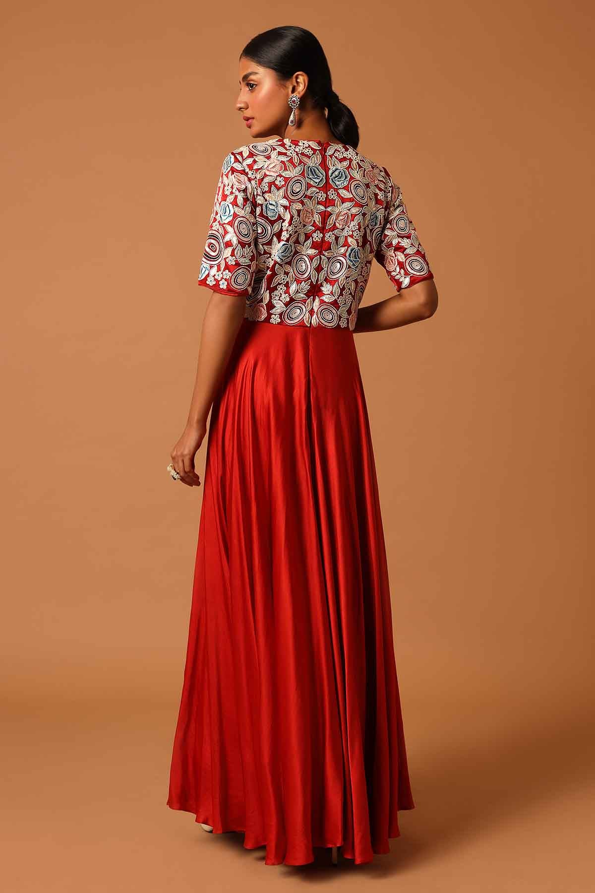 Red A-Line Patchwork Maxi Dress