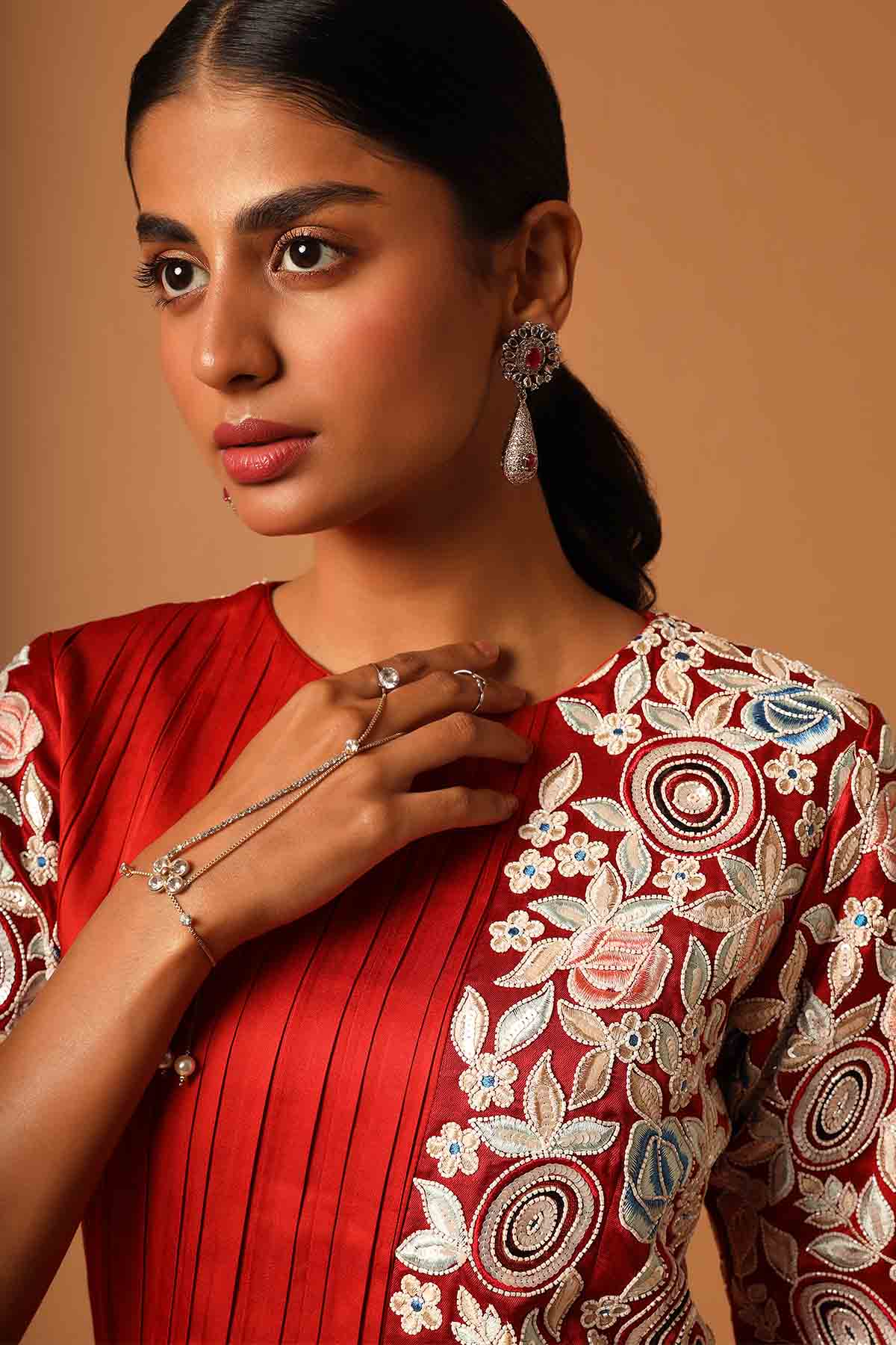 Red A-Line Patchwork Maxi Dress