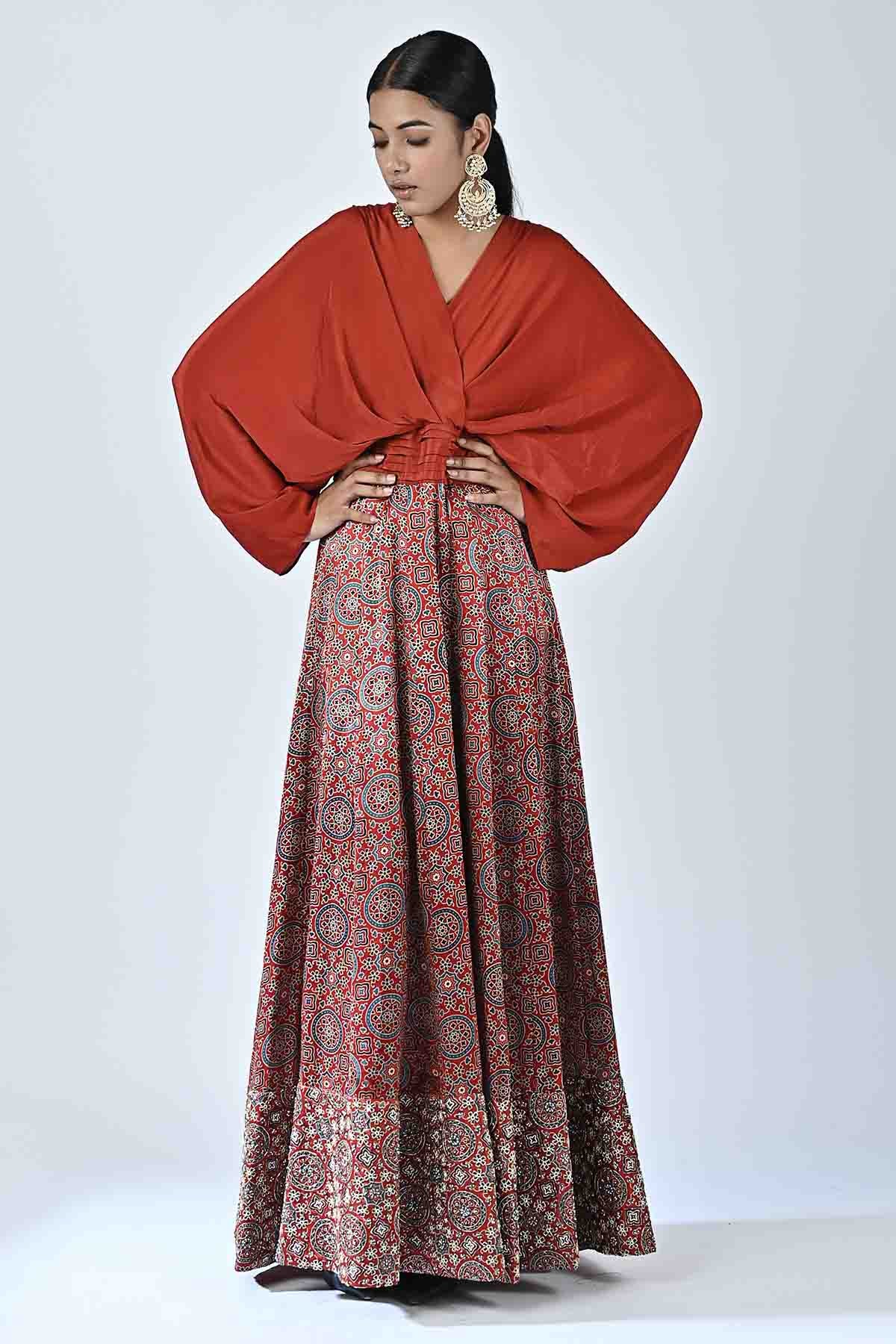Red Ajrakh Embellished Gown