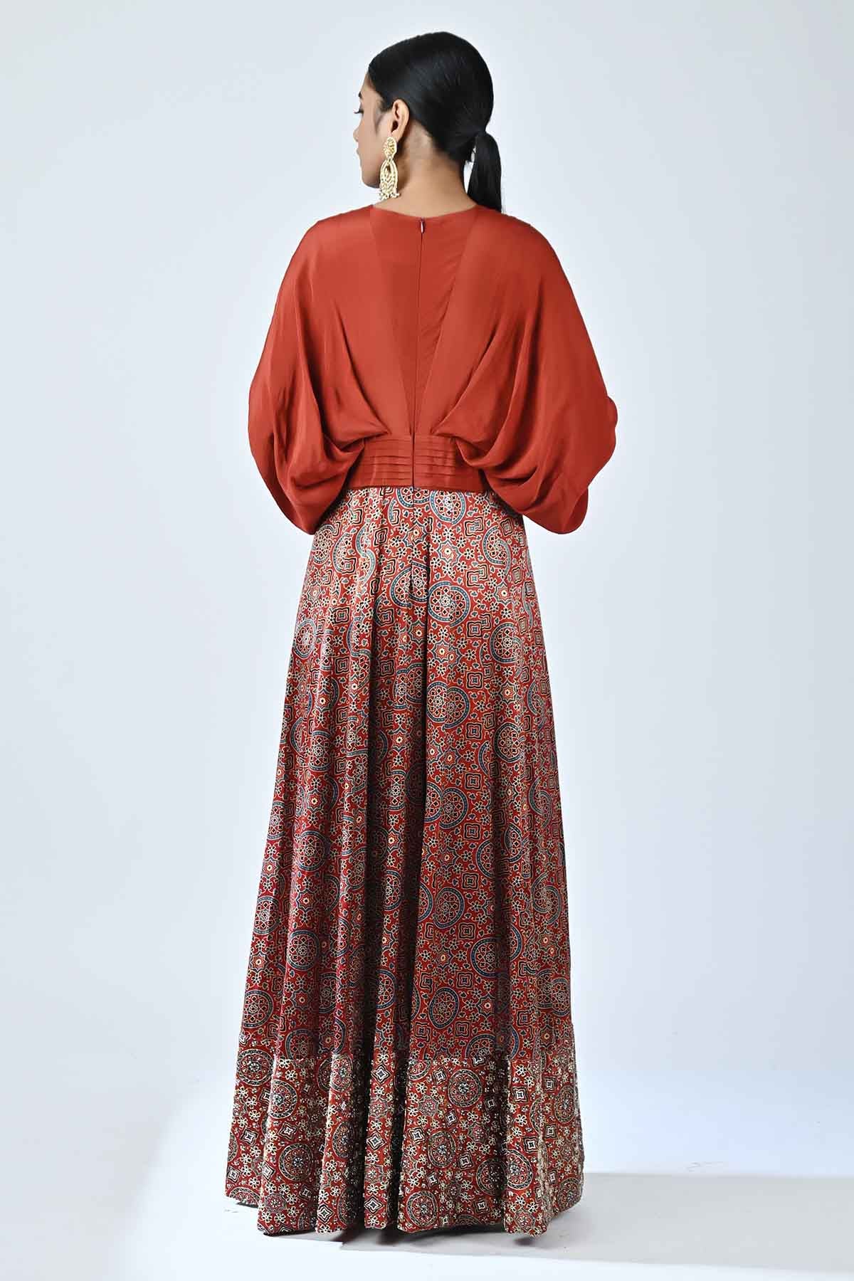 Red Ajrakh Embellished Gown