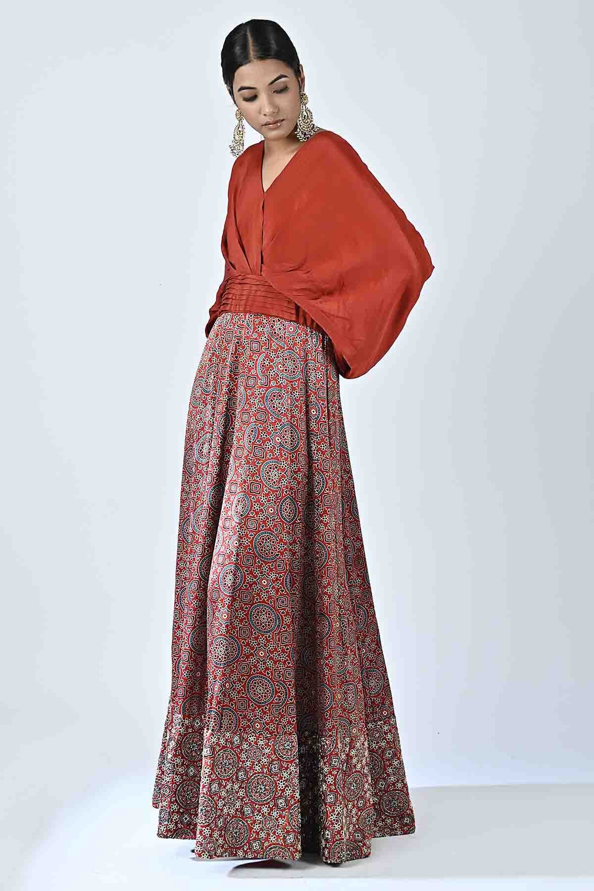 Red Ajrakh Embellished Gown