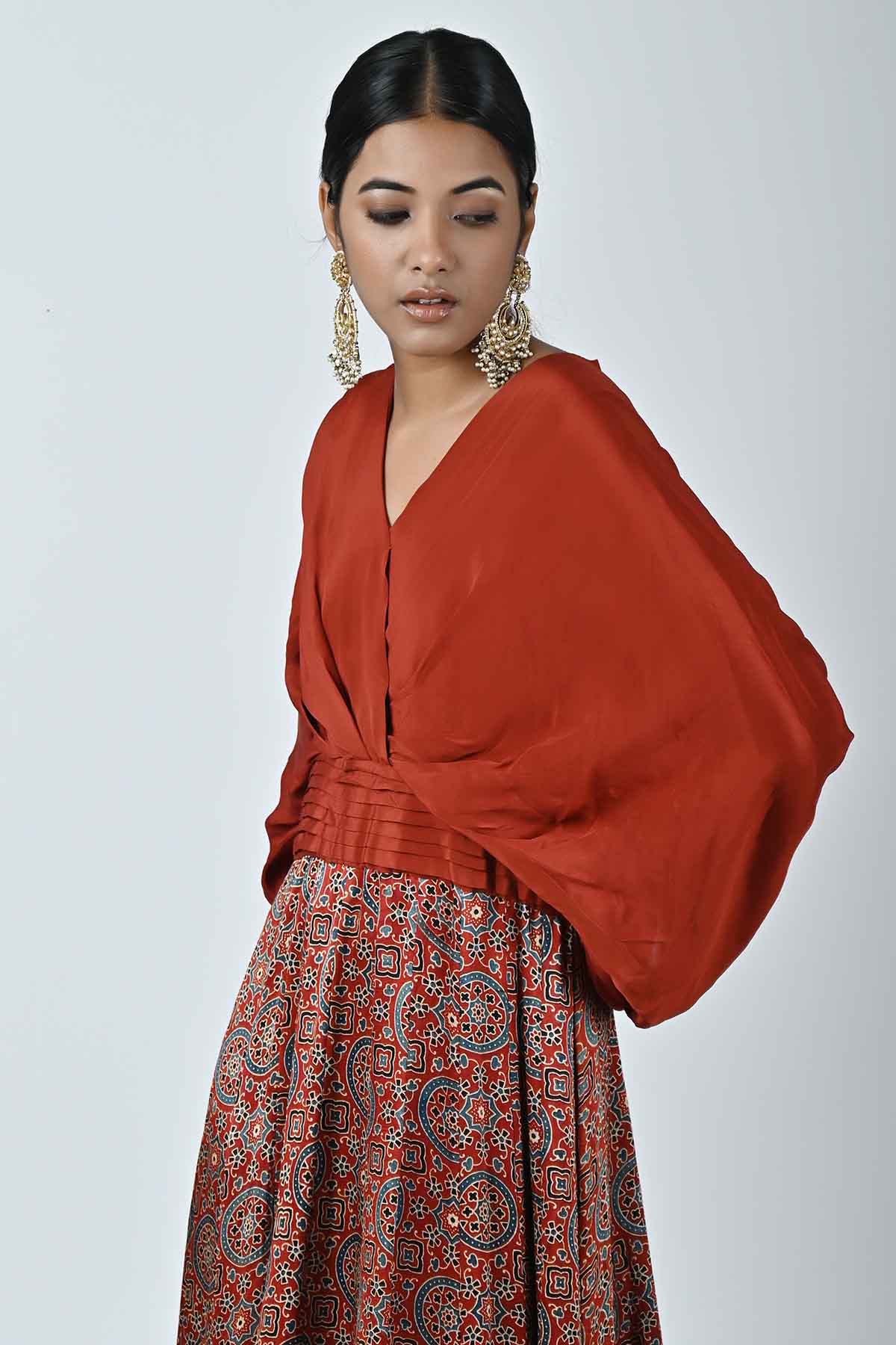 Red Ajrakh Embellished Gown