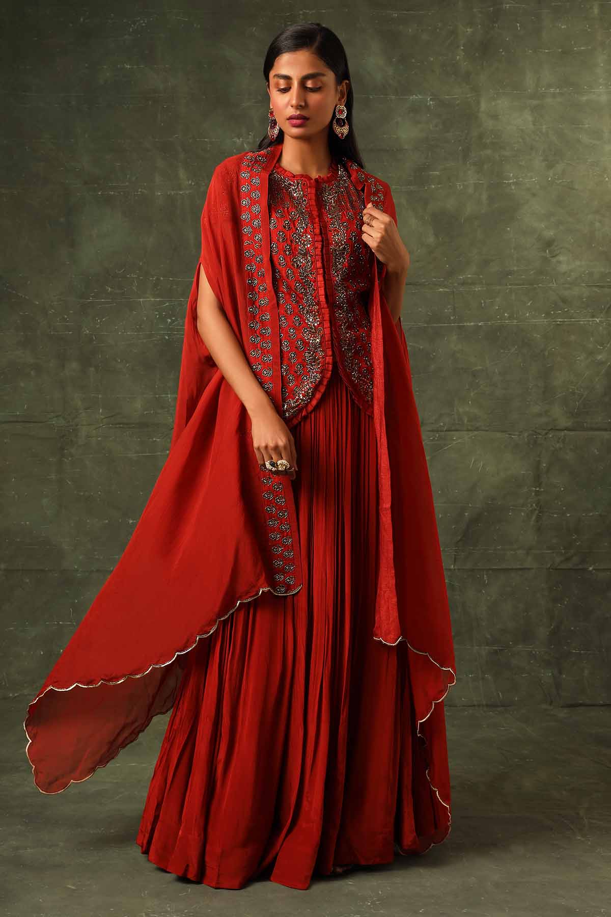 Sejal Kamdar Red Ajrakh Embellished Skirt Set for women online at ScrollnShops