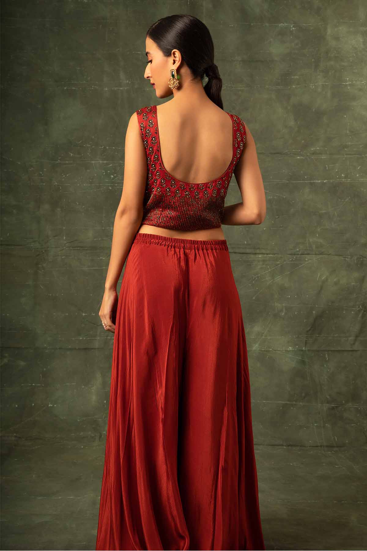 Red Ajrakh Indo-Western Set