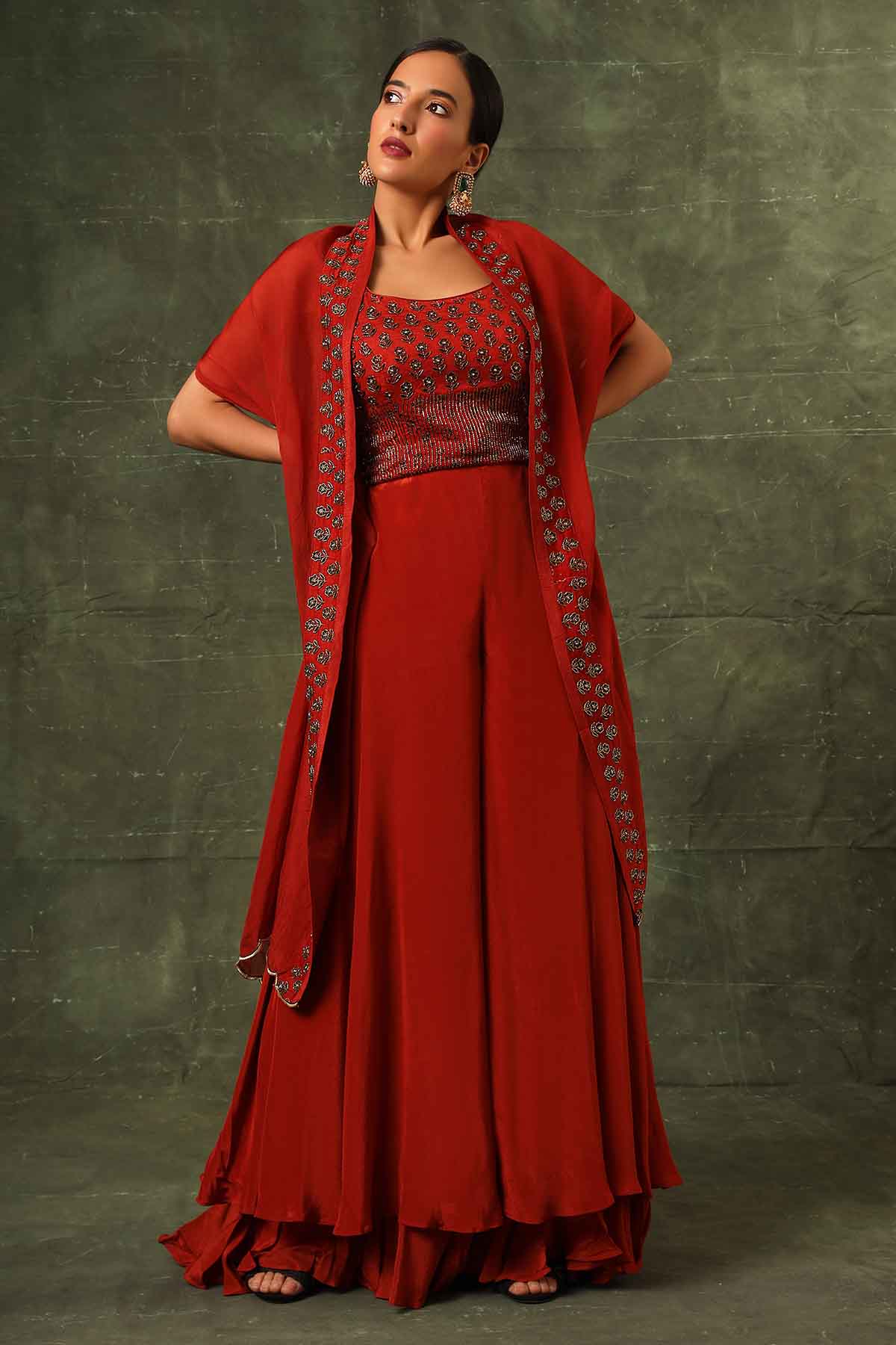 Sejal Kamdar Red Ajrakh Indo-Western Set for women online at ScrollnShops