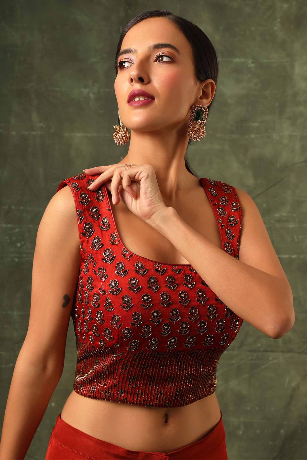 Red Ajrakh Indo-Western Set