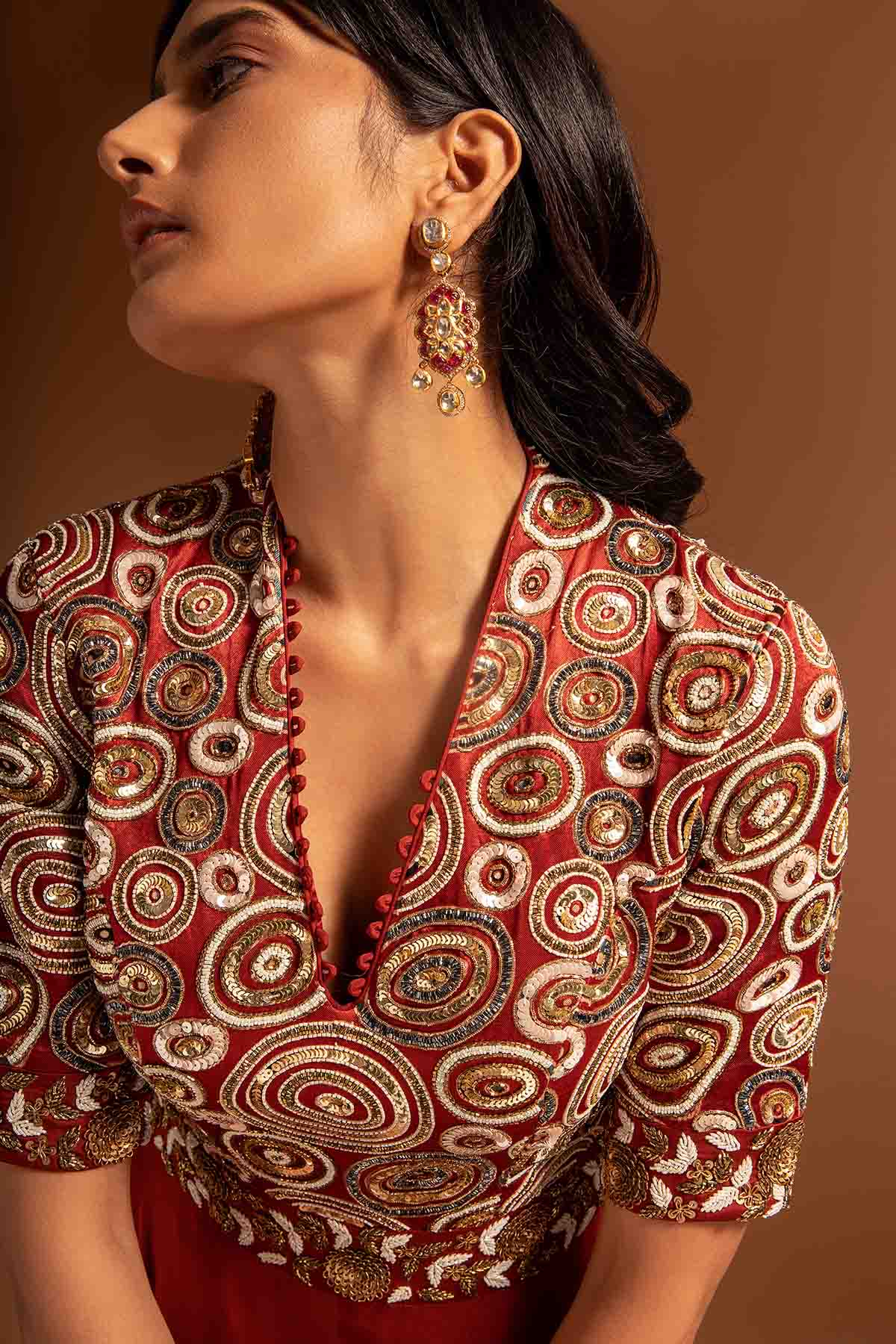 Red Ajrakh Printed Jumpsuit