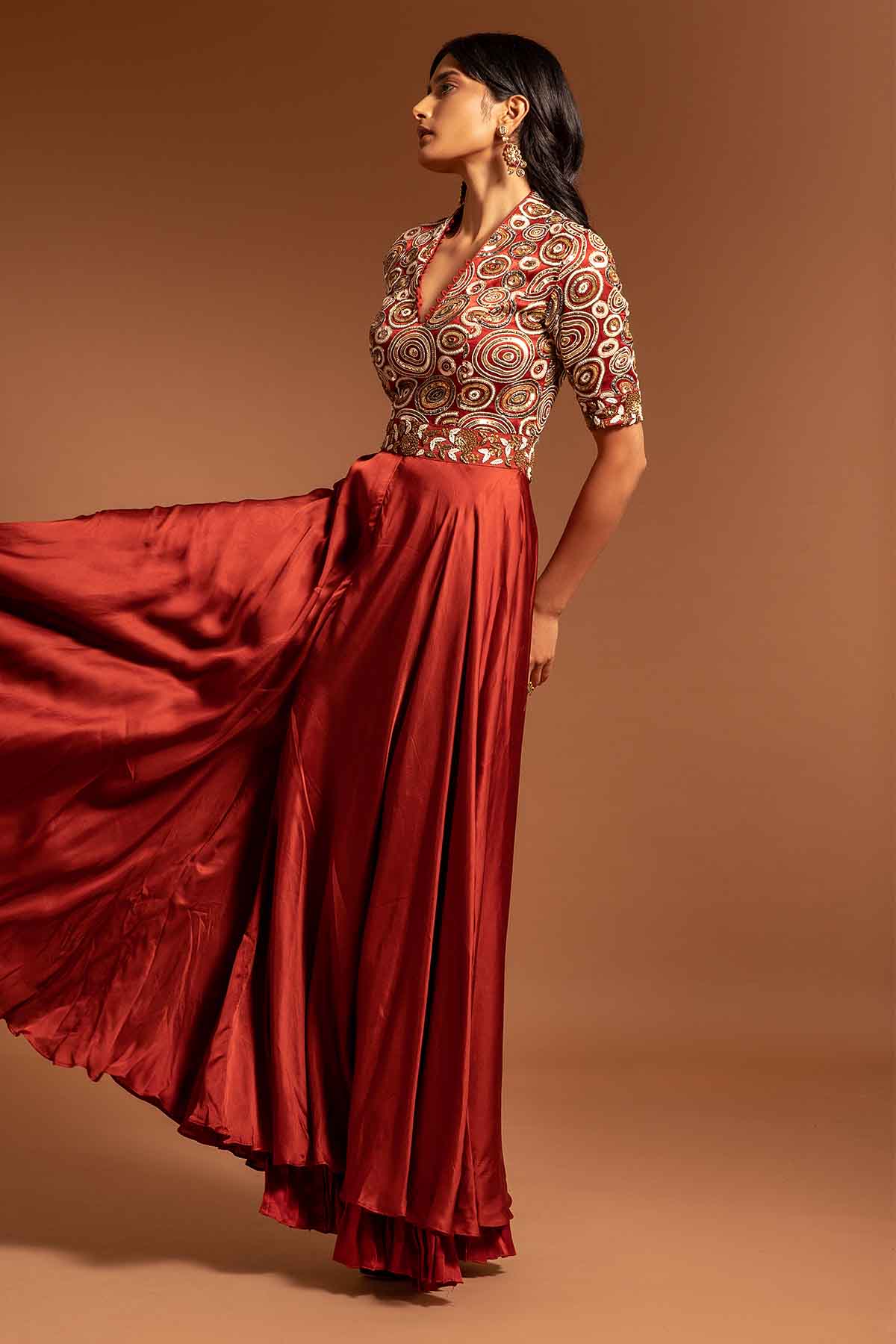 Red Ajrakh Printed Jumpsuit