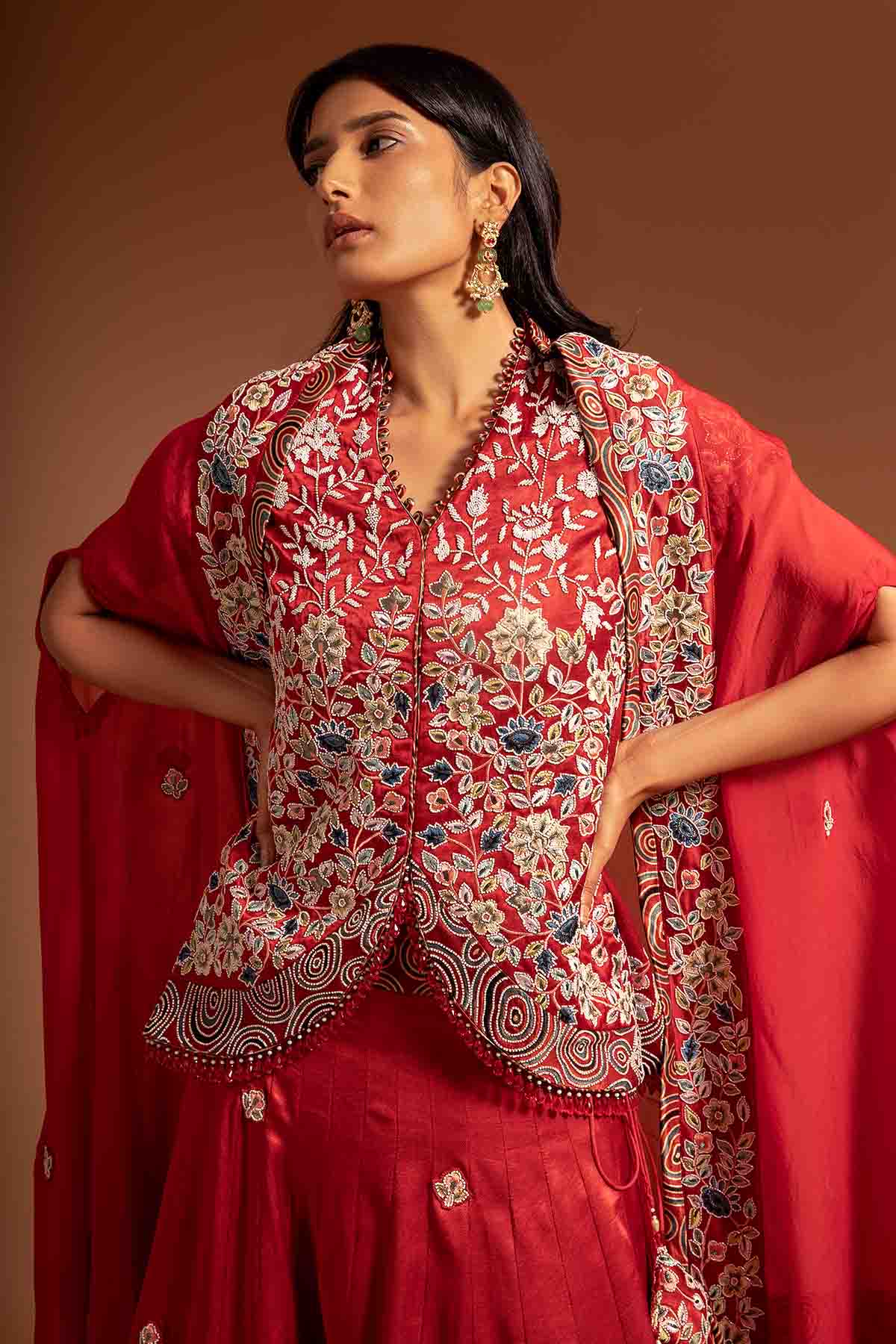 Red Ajrakh Printed Lehenga Set