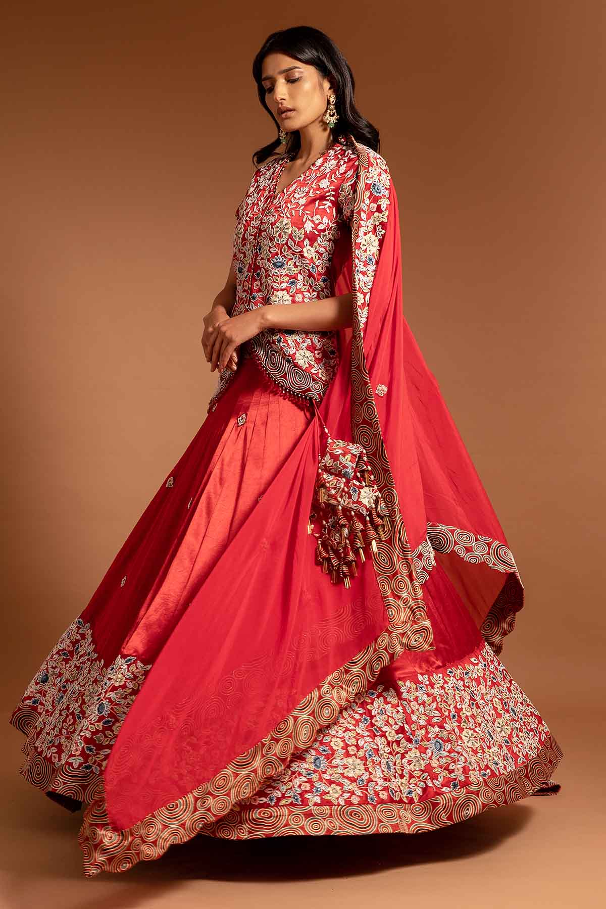 Red Ajrakh Printed Lehenga Set