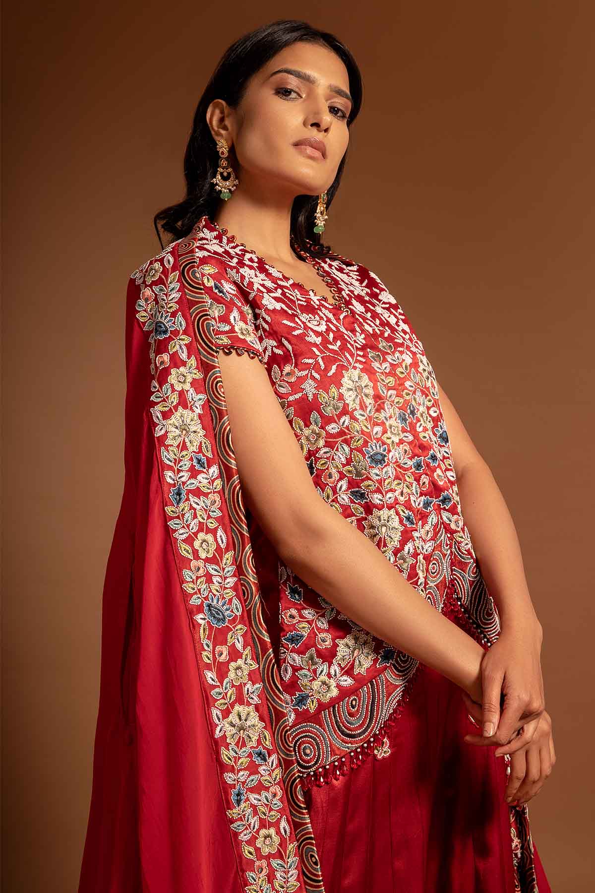 Red Ajrakh Printed Lehenga Set