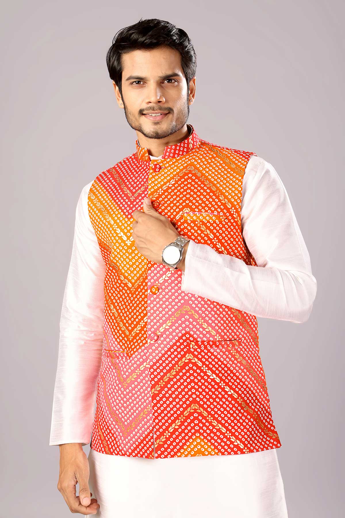 Buy Red And Orange Bandhani Bundi for women by Priyanka Jain online available at scrollnshops