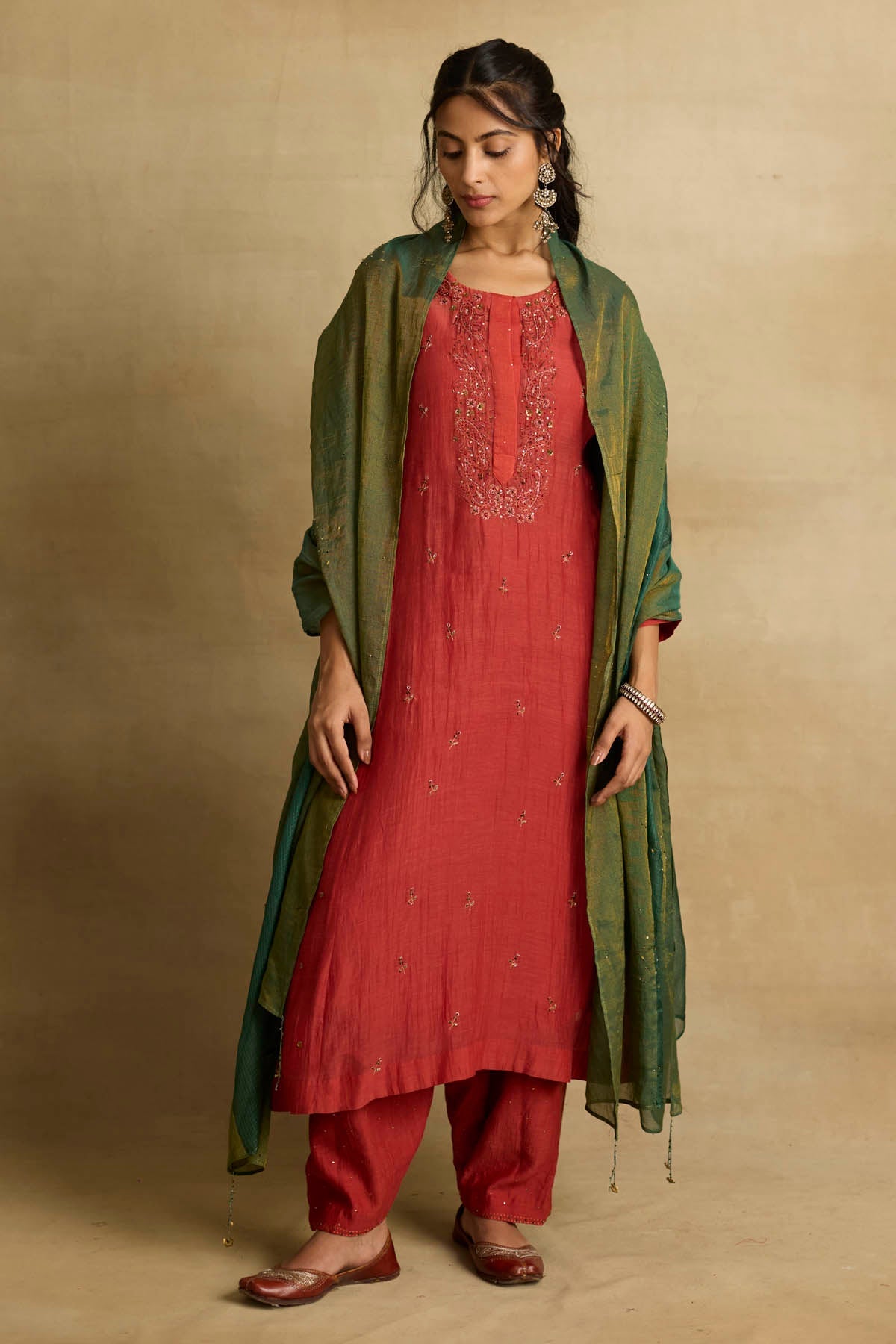 Rhua Red Ari Embroidered Kurta Set for women online at ScrollnShops