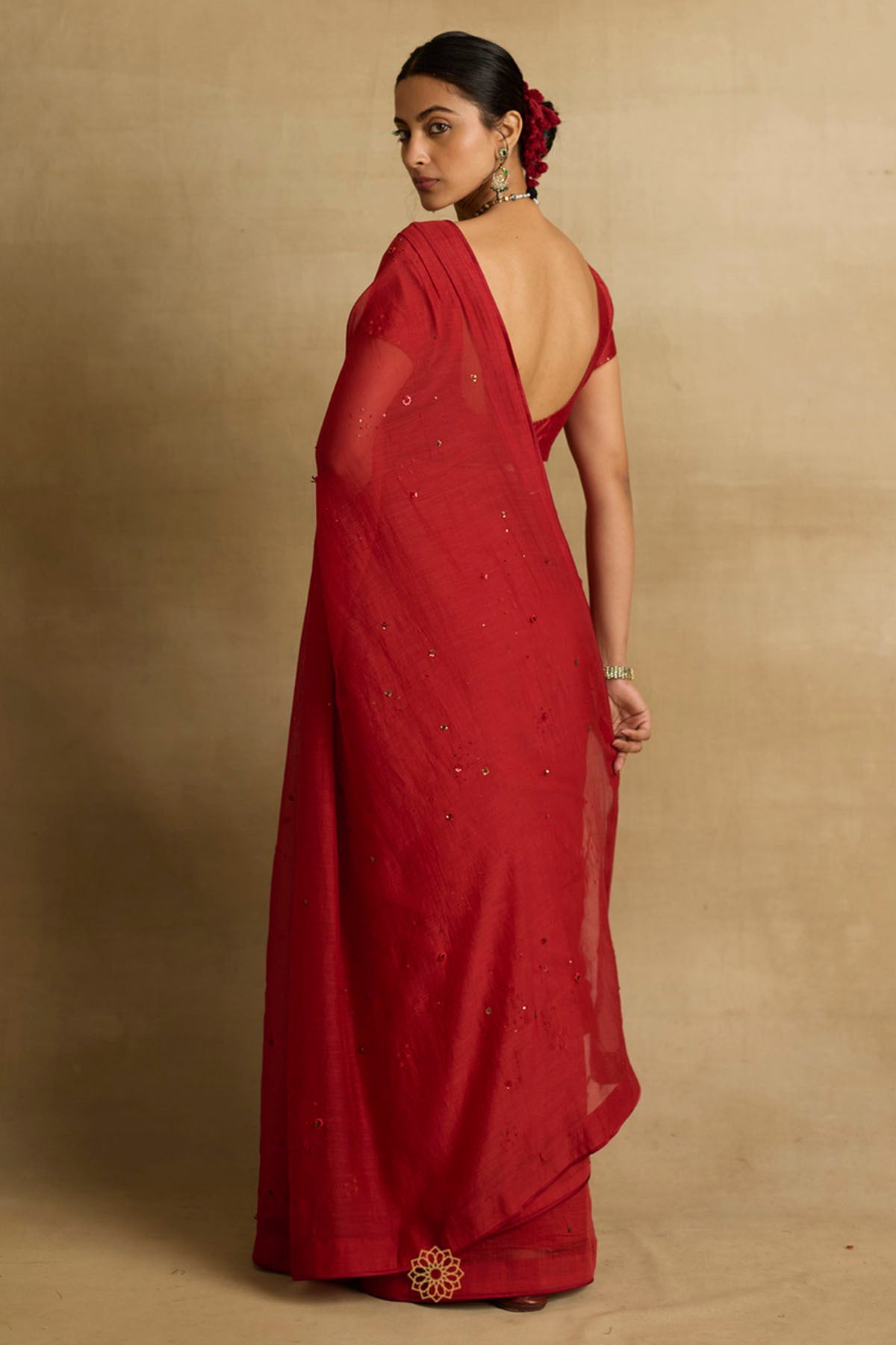 Red Ari Embroidered Saree Set