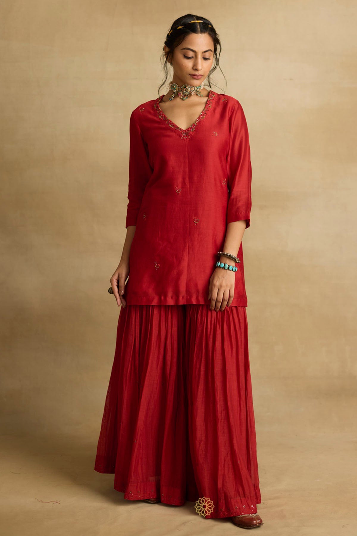 Red Ari Embroidered Sharara Set
