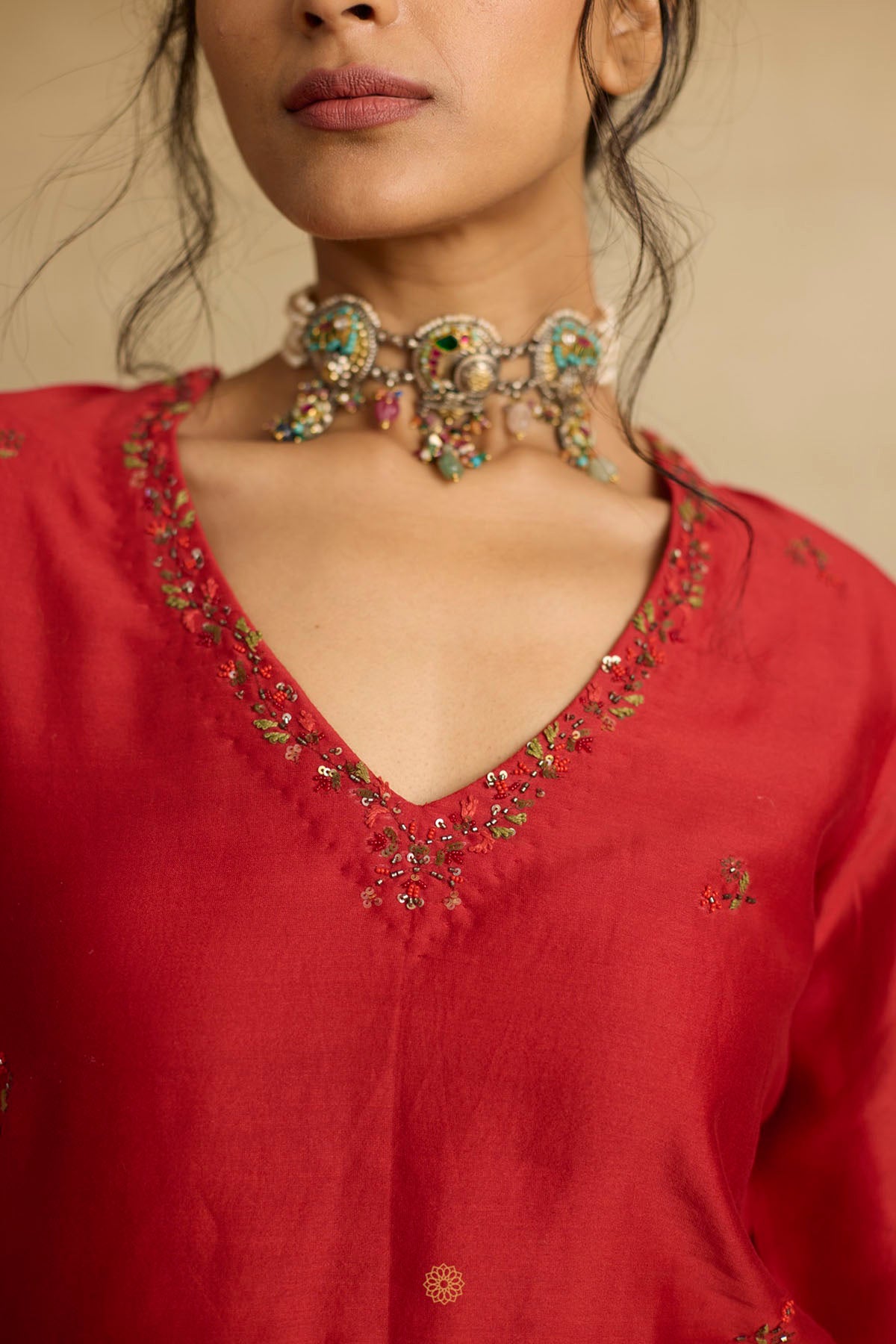 Red Ari Embroidered Sharara Set