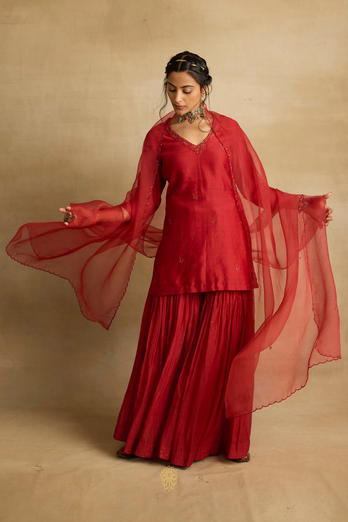 Red Ari Embroidered Sharara Set