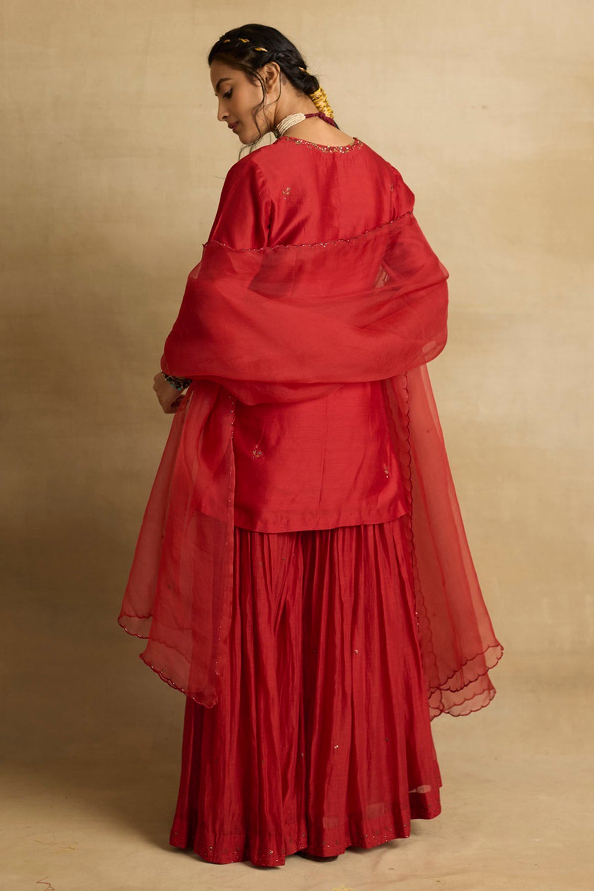 Red Ari Embroidered Sharara Set