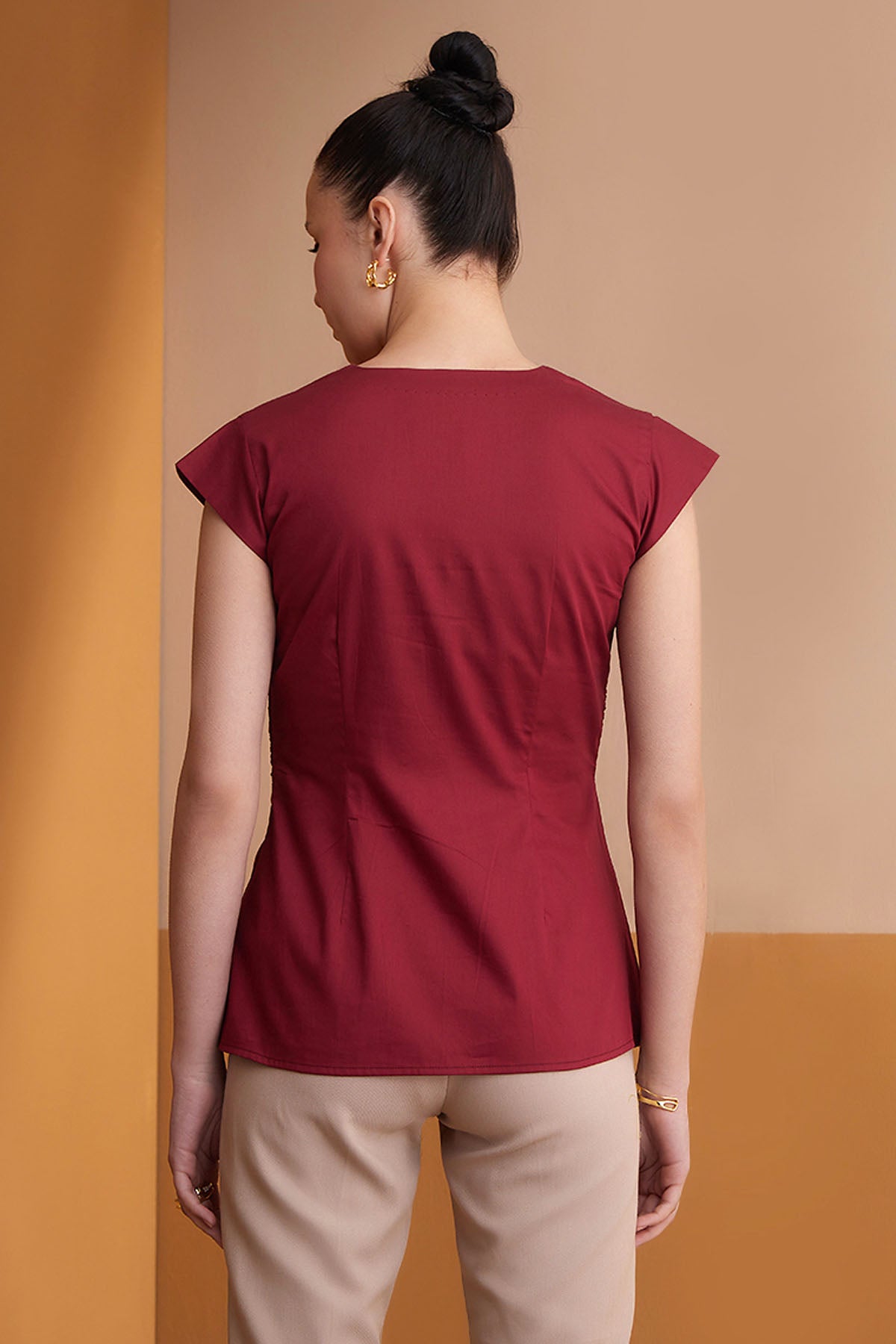 Red Asymmetrical Knot Detail Top
