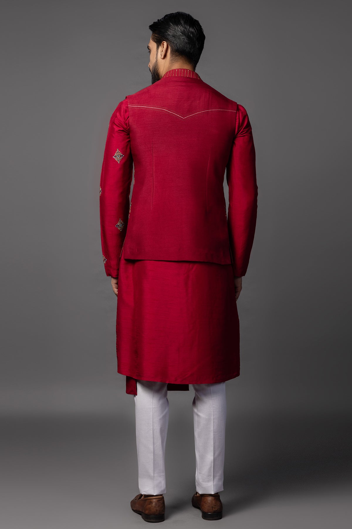 Red Bam Silk Cutdana Kurta Set
