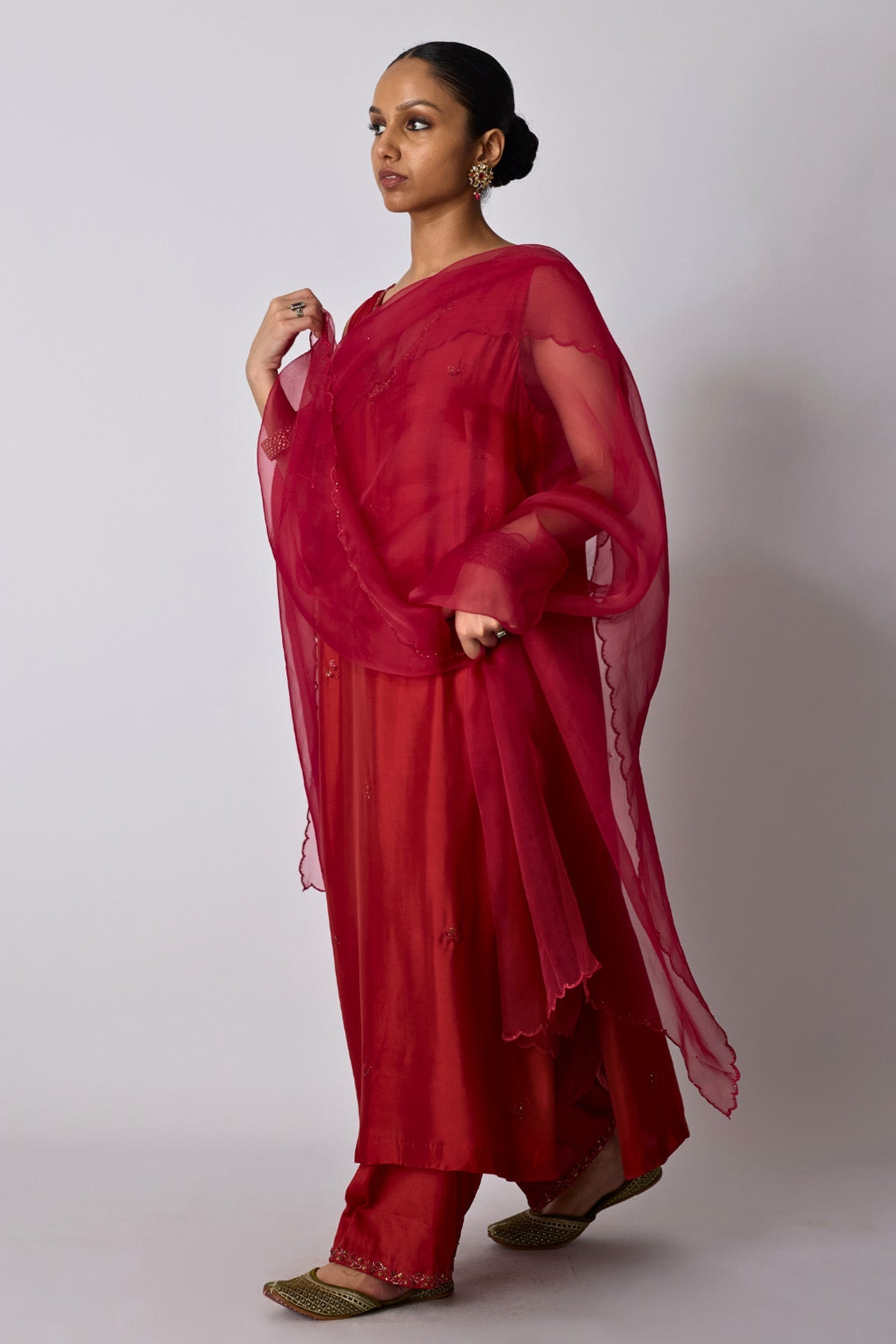 Buy Red Bamboo Silk Vneck Kurta Set for women by Rhua India online available at scrollnshops