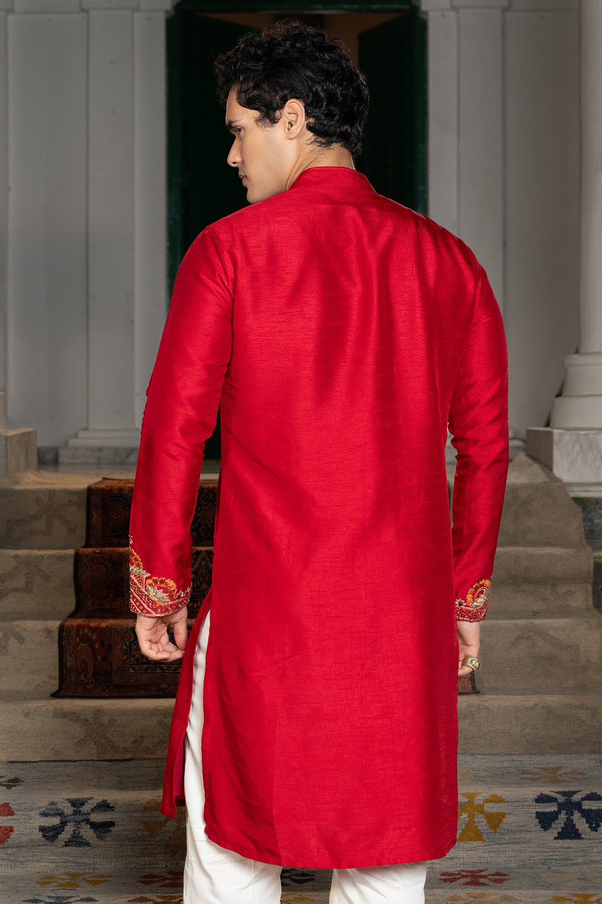 Red Bamsilk Zari Kurta & Pants