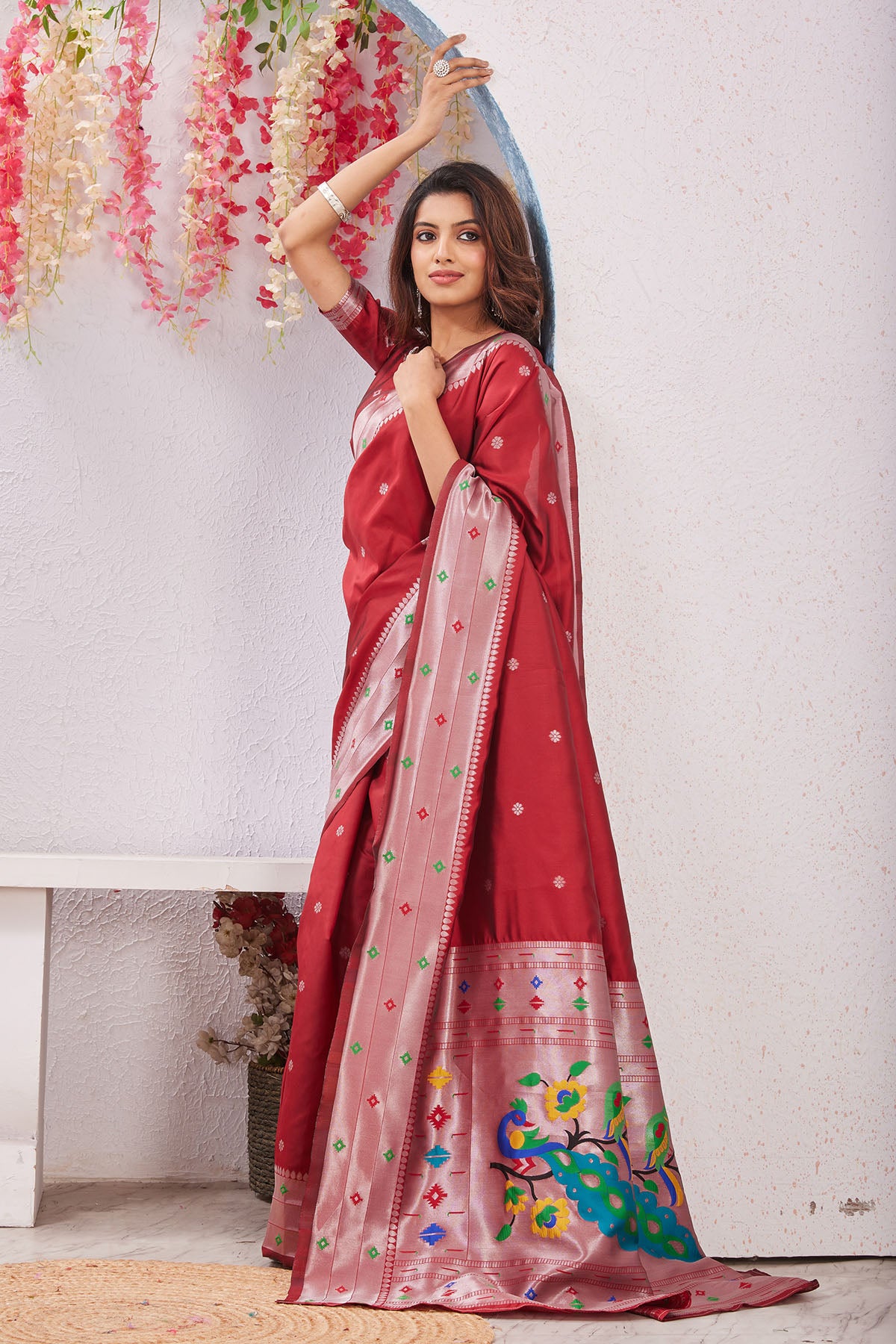 Red Banarasi Floral Pallu Saree