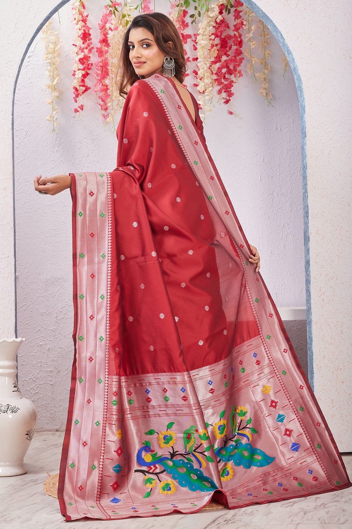 Red Banarasi Floral Pallu Saree